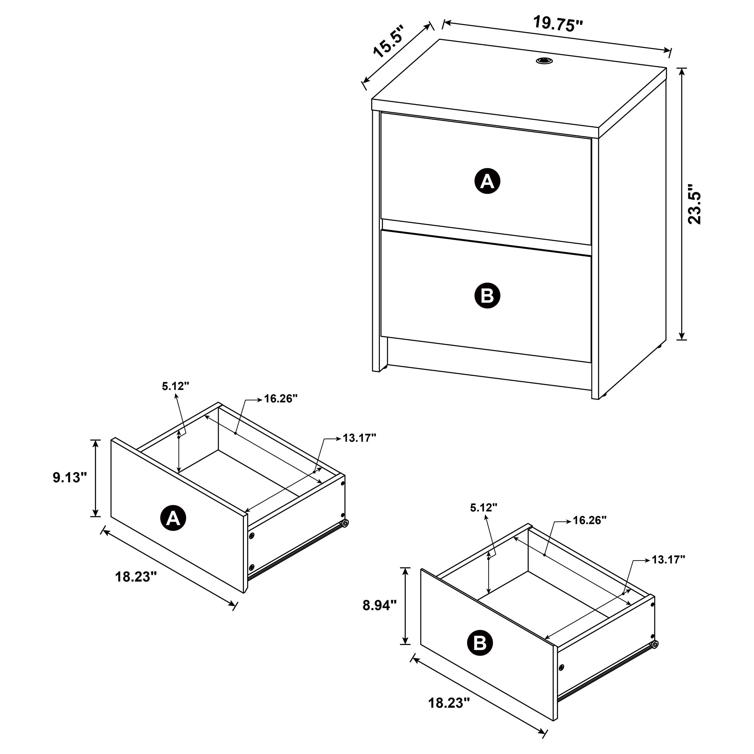 Westpark 2-drawer Nightstand LED Lights and USB Black — view 14
