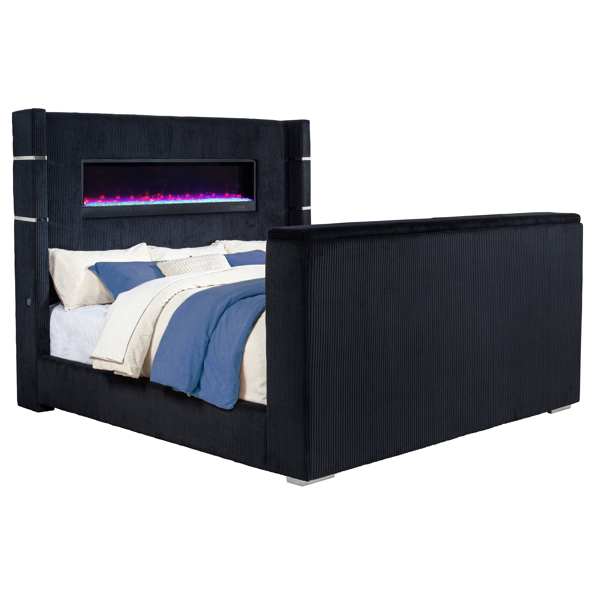 Tisdall Eastern King Flame Visualizer Wingback TV Bed Black — view 1