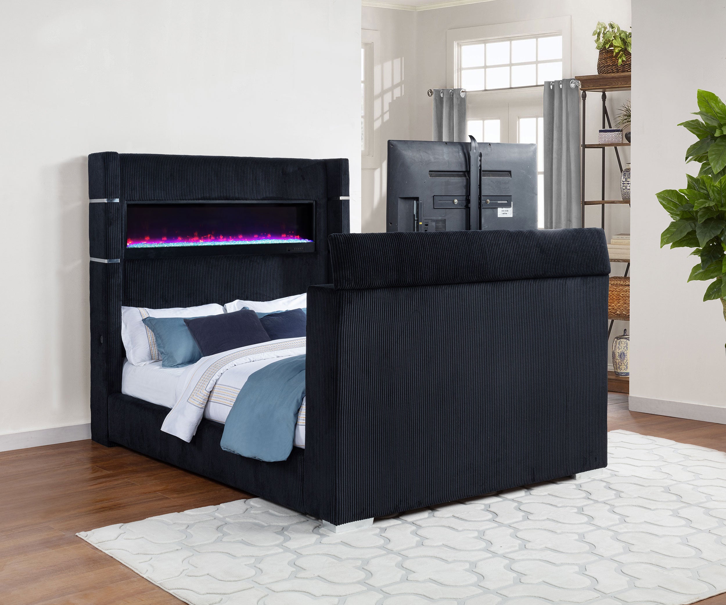 Tisdall Queen Flame Visualizer Wingback TV Bed Black — view 3