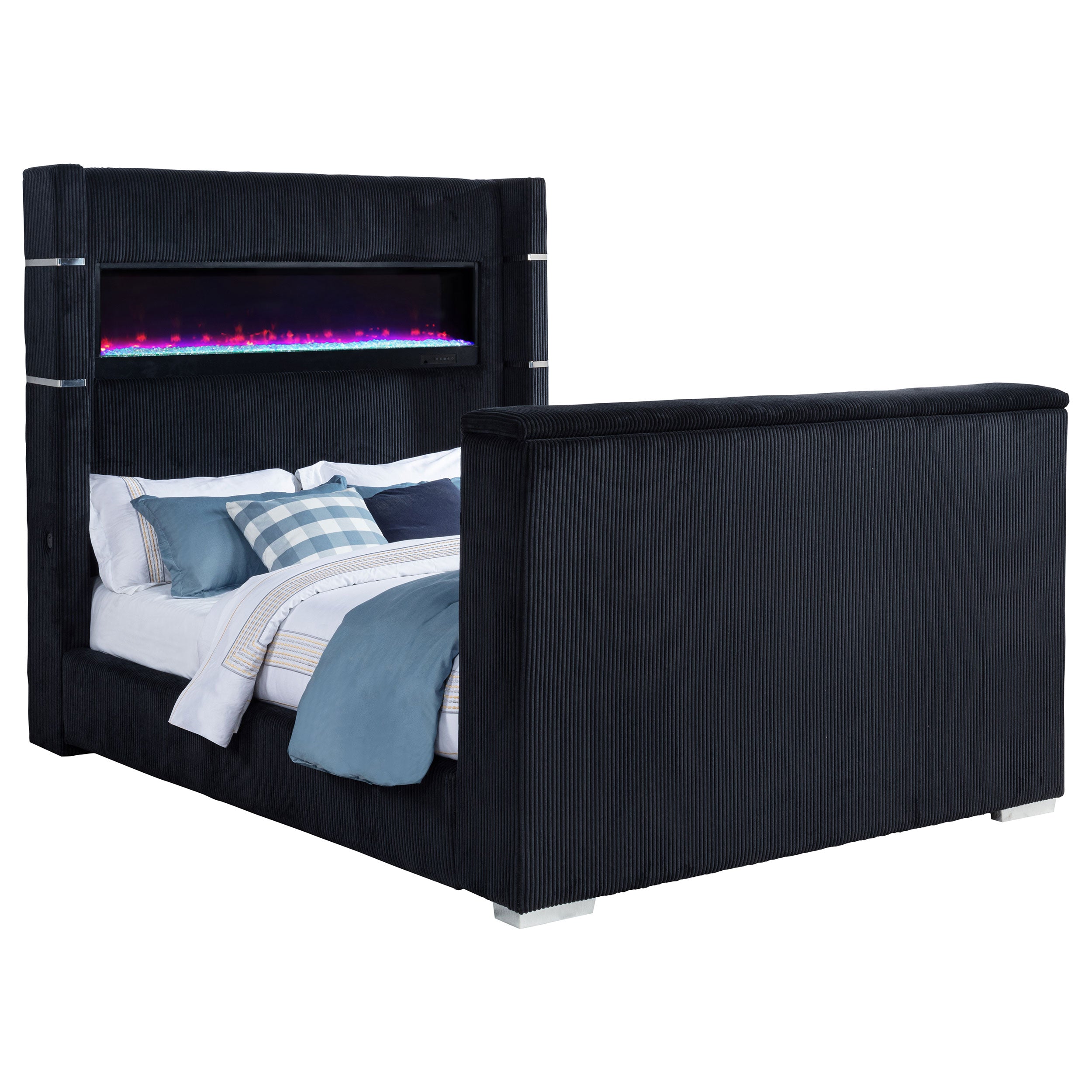 Tisdall Queen Flame Visualizer Wingback TV Bed Black — view 4