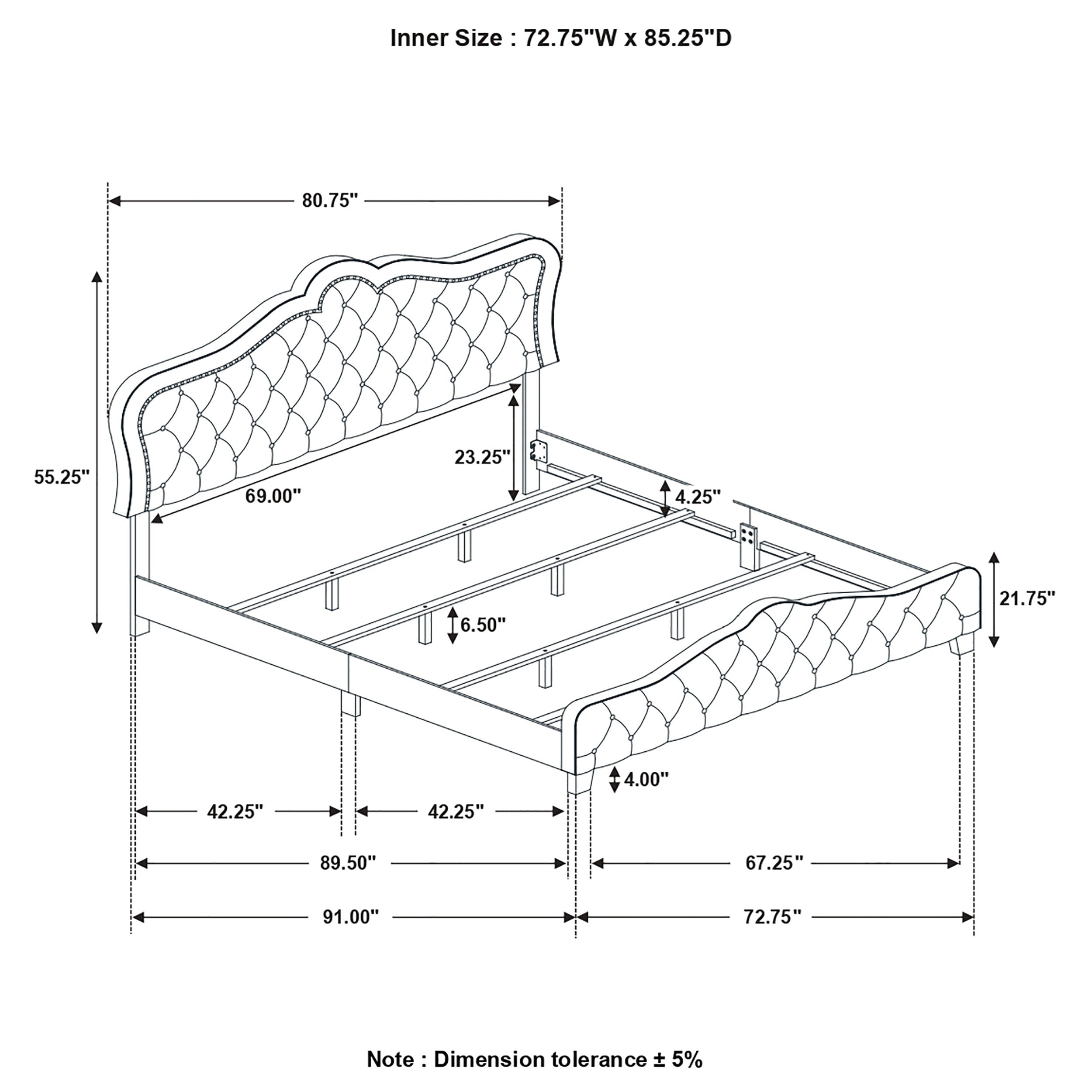 Bella Upholstered California King Panel Bed Grey — view 3