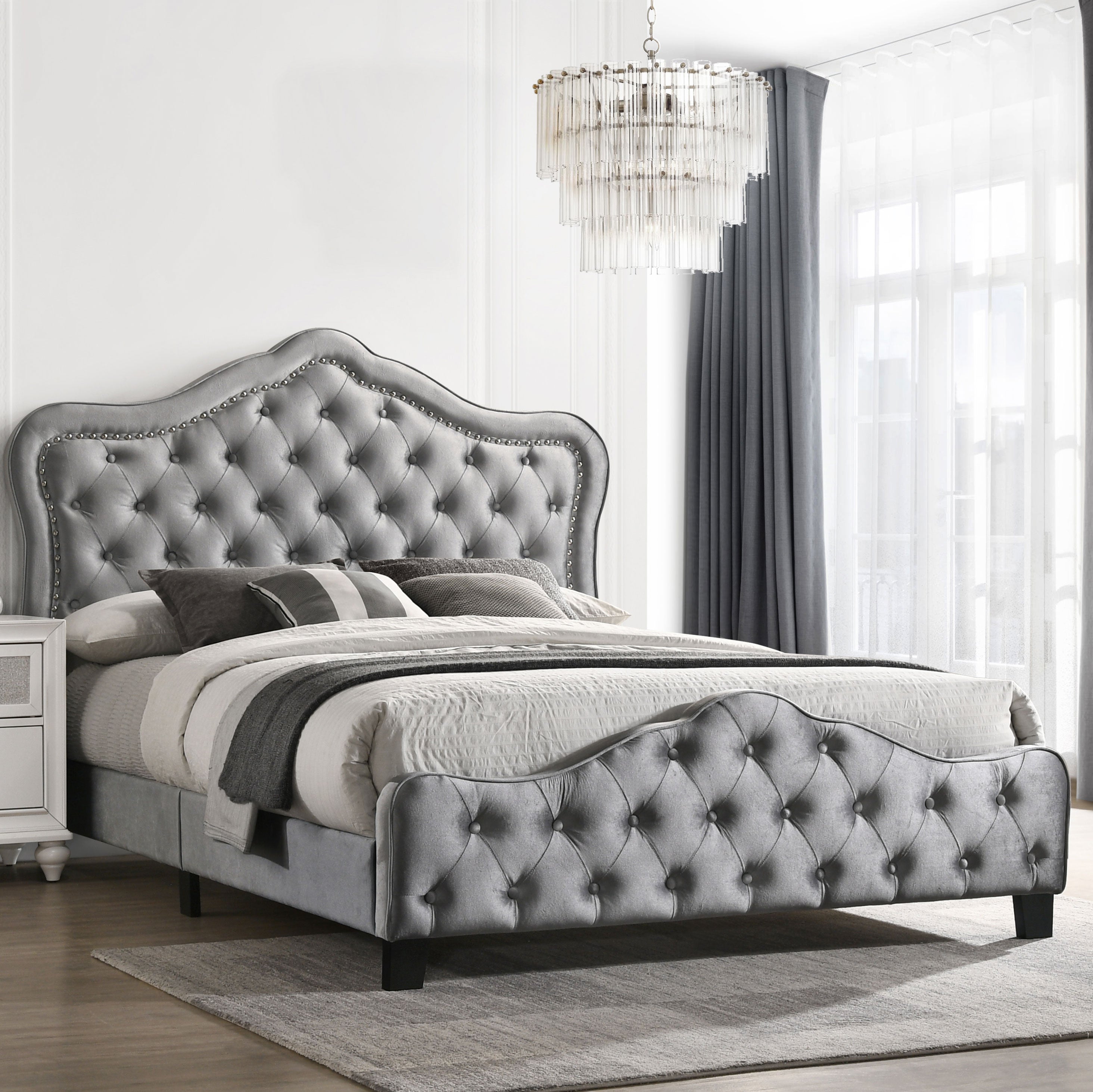Bella Upholstered Queen Panel Bed Grey — view 2