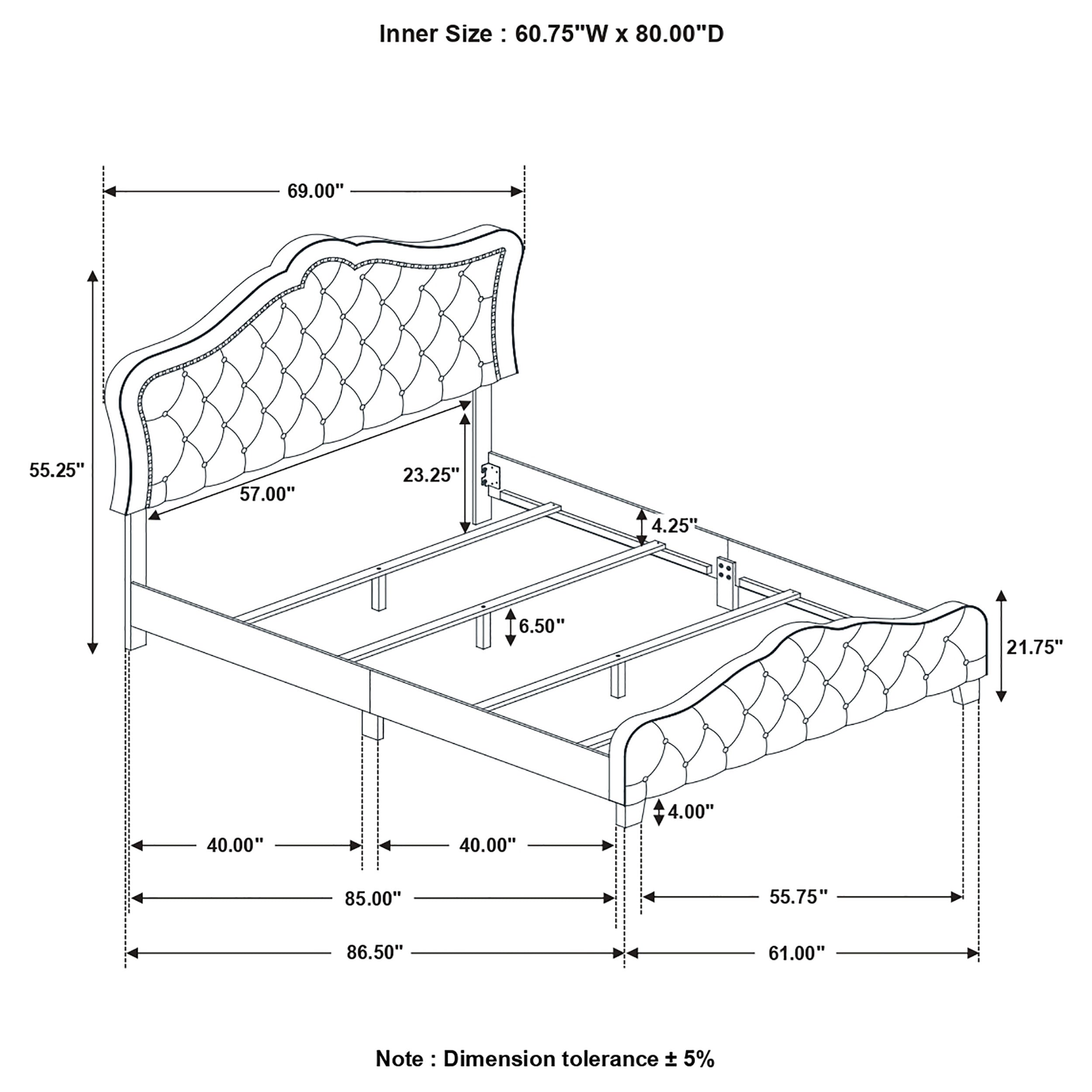 Bella Upholstered Queen Panel Bed Grey — view 3