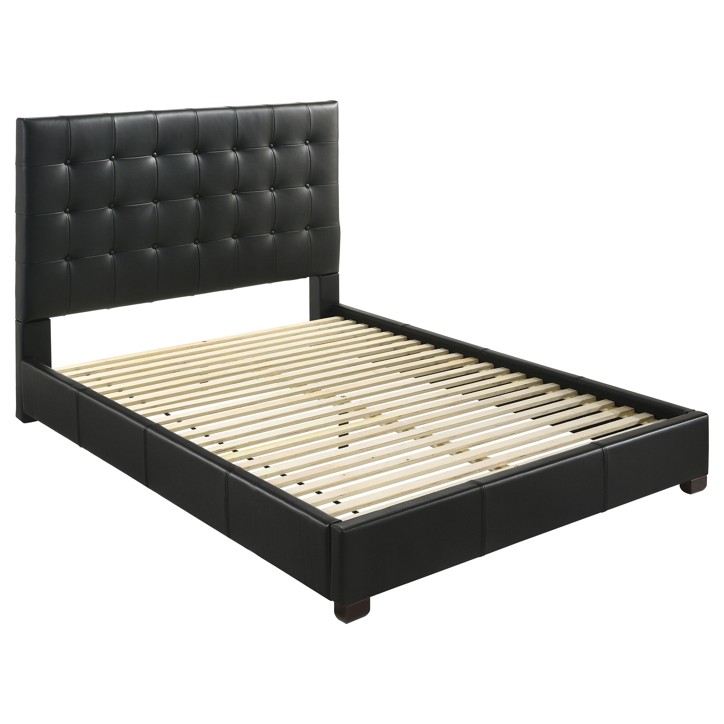 Medley Genuine Leather Queen Panel Platform Bed Black — view 1