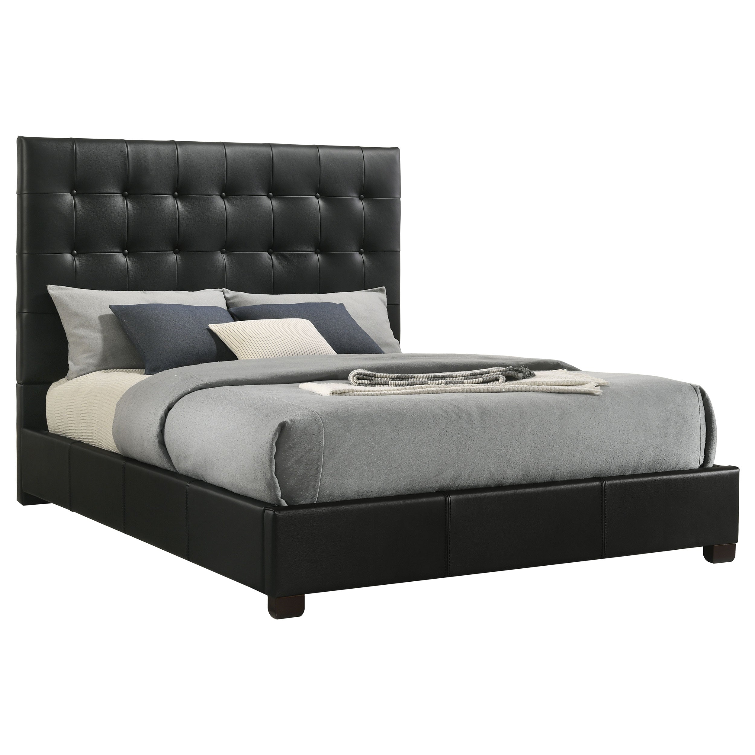 Medley Genuine Leather Queen Panel Platform Bed Black — view 3