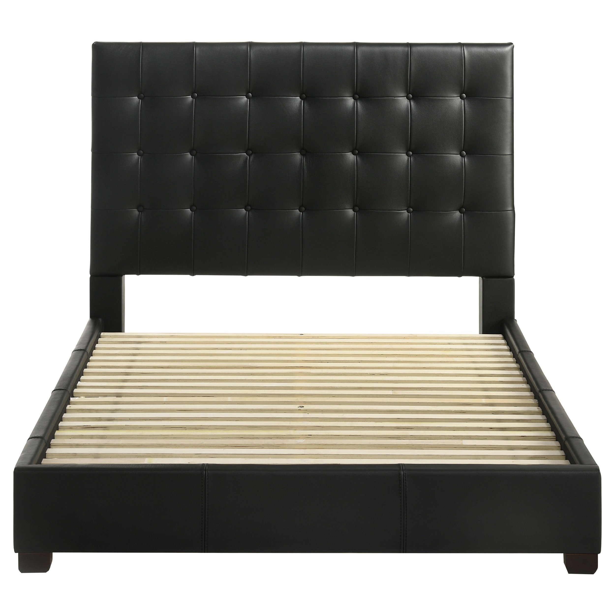 Medley Genuine Leather Queen Panel Platform Bed Black — view 4