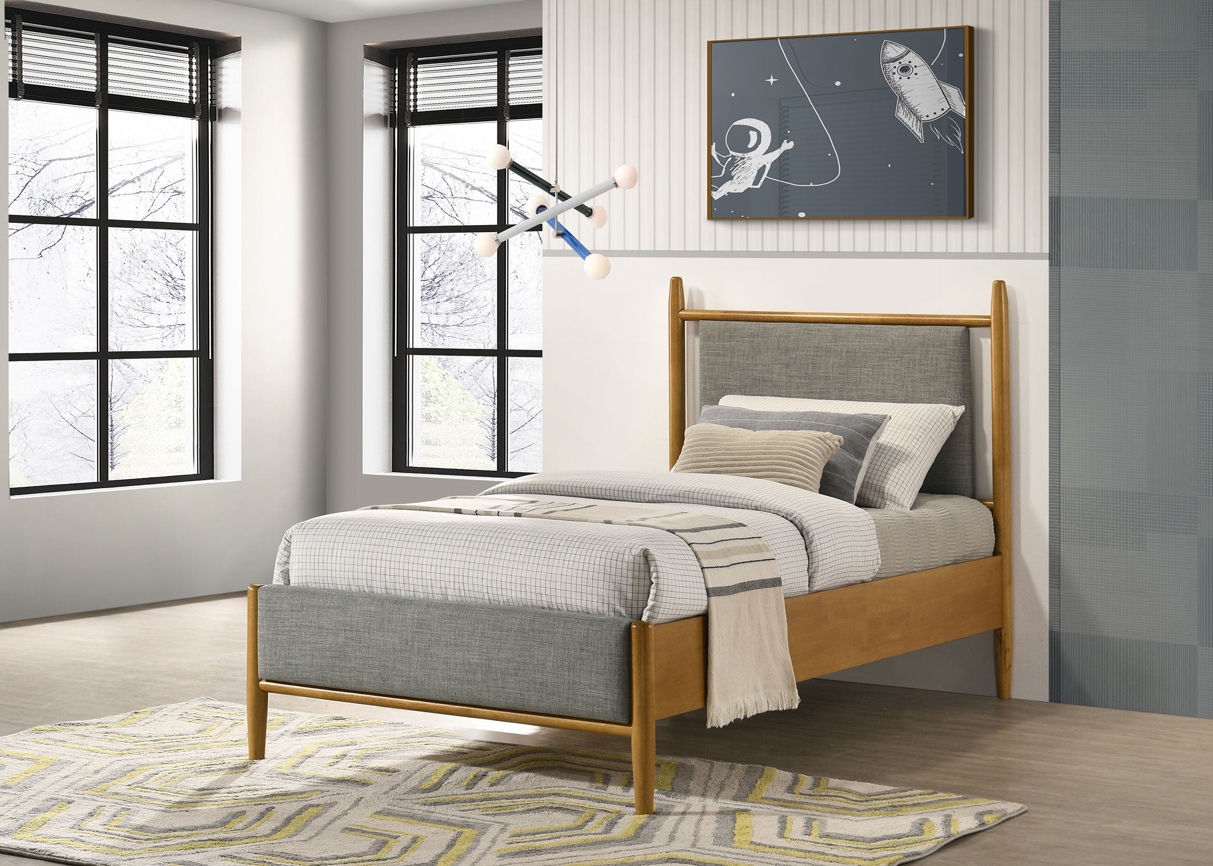 Mason 46-inch Twin Panel Platform Bed Grey and Light Brown — view 2