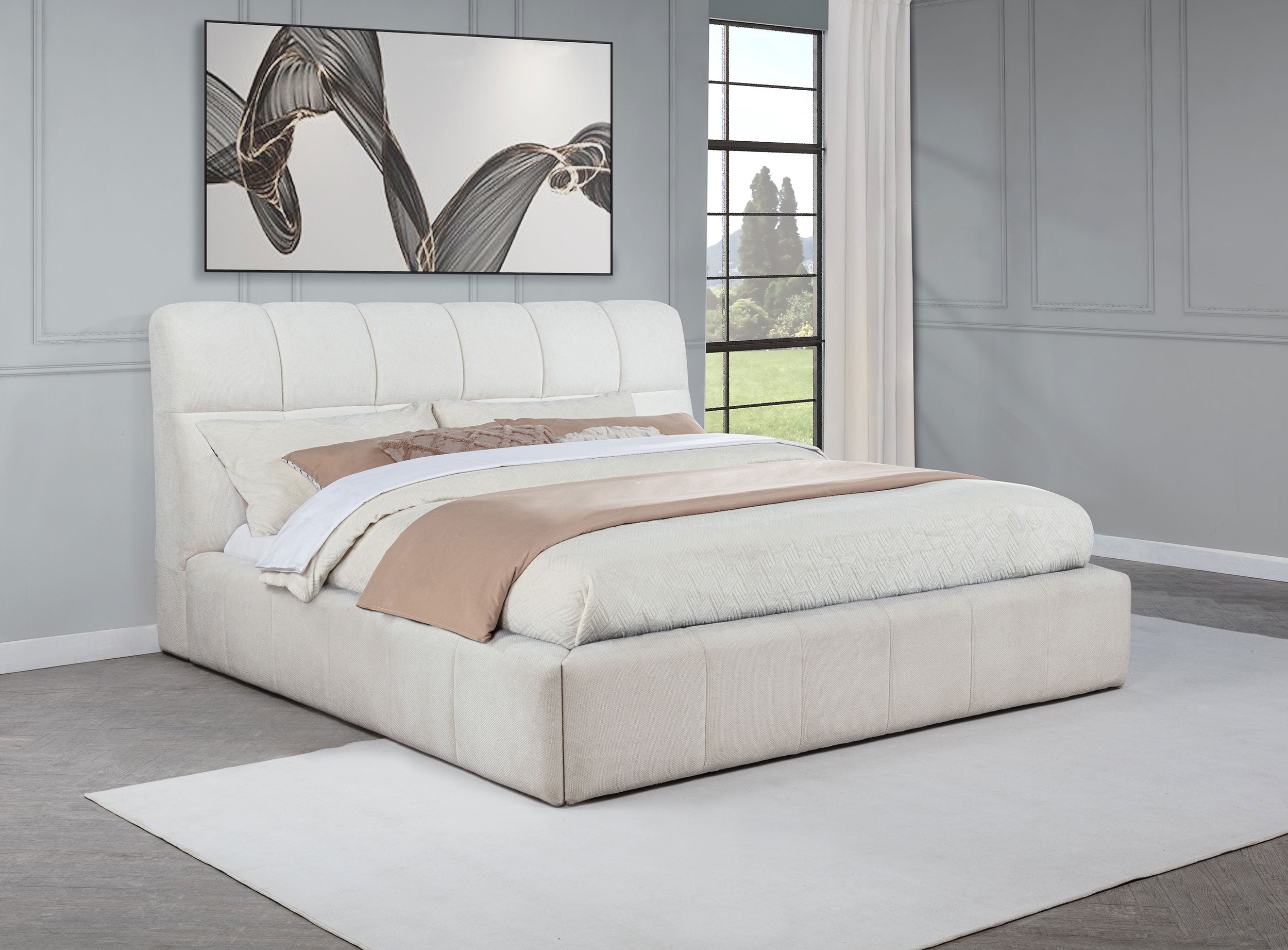 Nollet 48-inch Upholstered Eastern King Platform Bed Cream — view 2