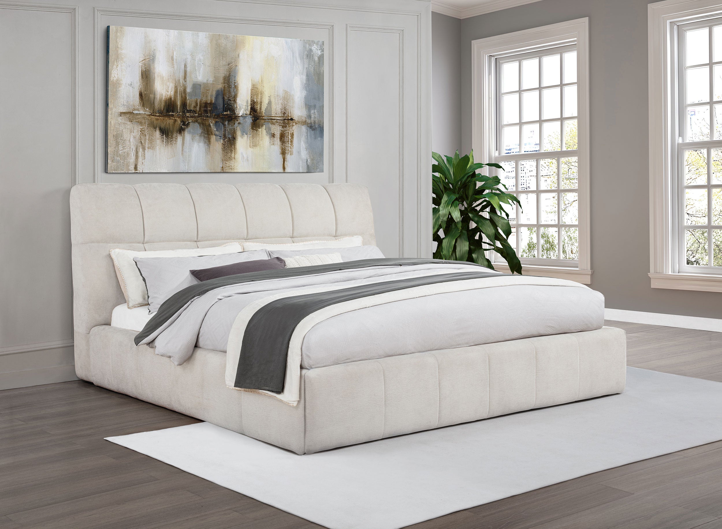 Nollet 48-inch Upholstered California King Platform Bed Cream — view 2