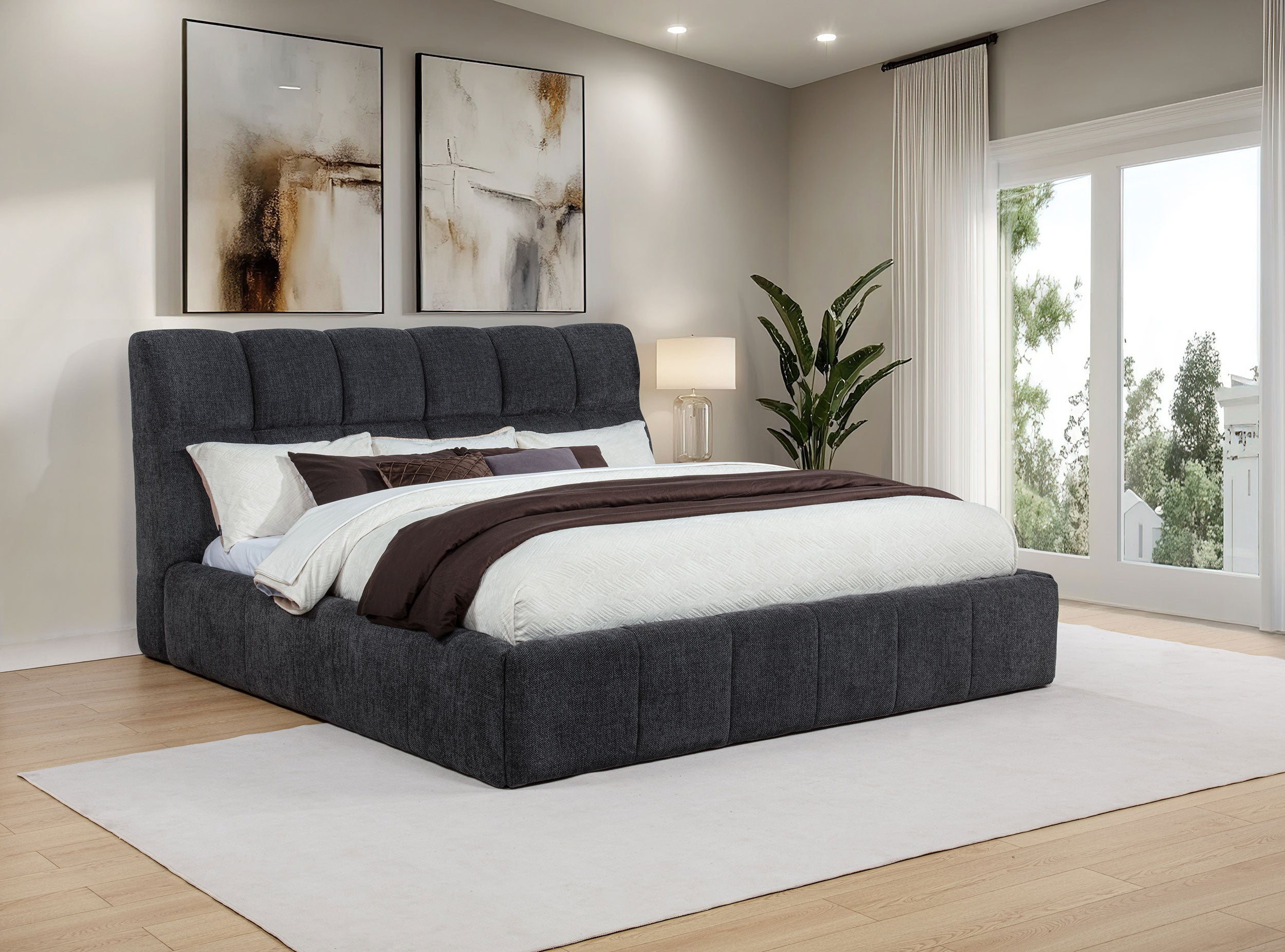 Nollet 48-inch Upholstered Eastern King Platform Bed Grey — view 2