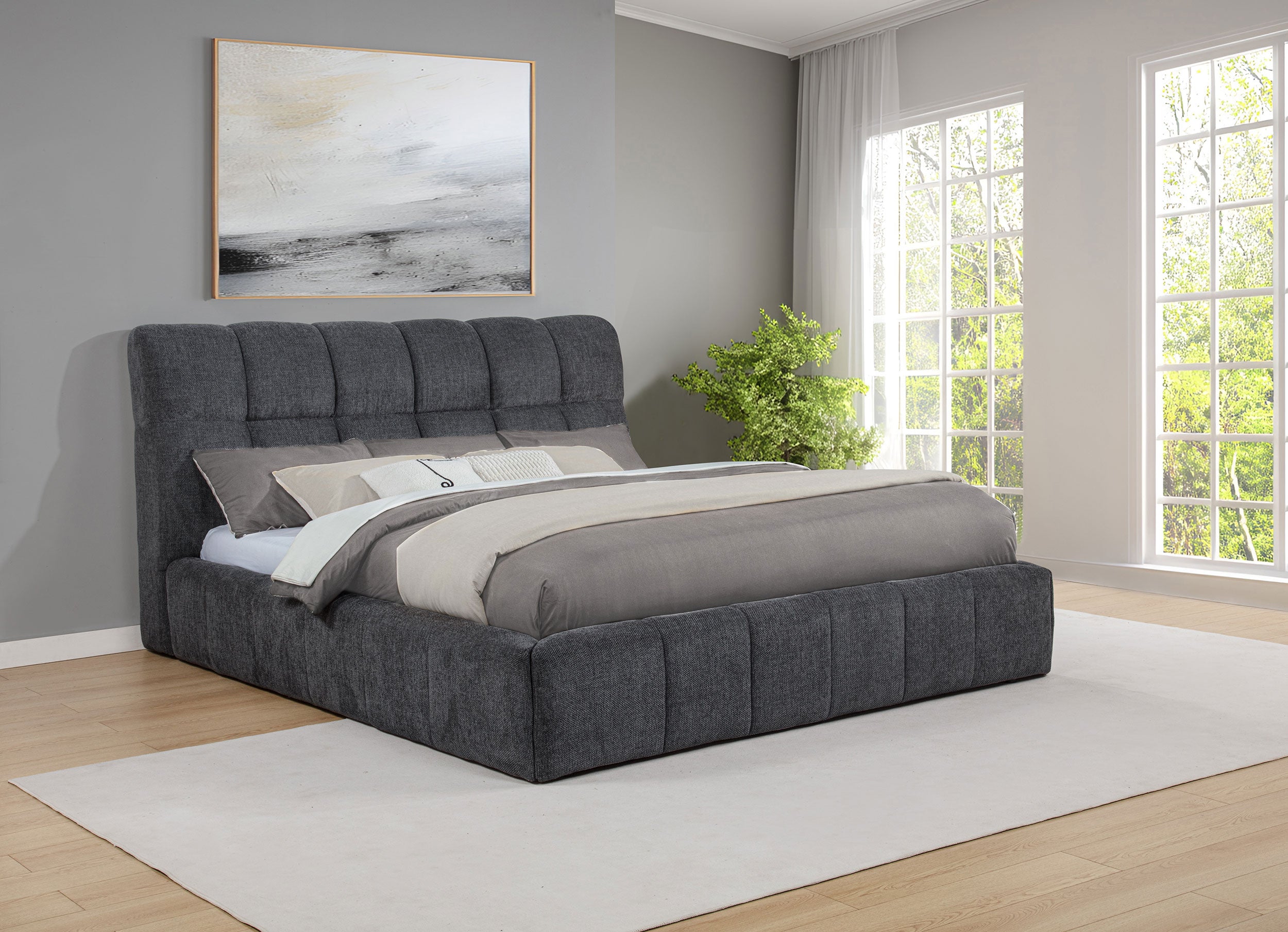 Nollet 48-inch Upholstered California King Platform Bed Grey — view 2