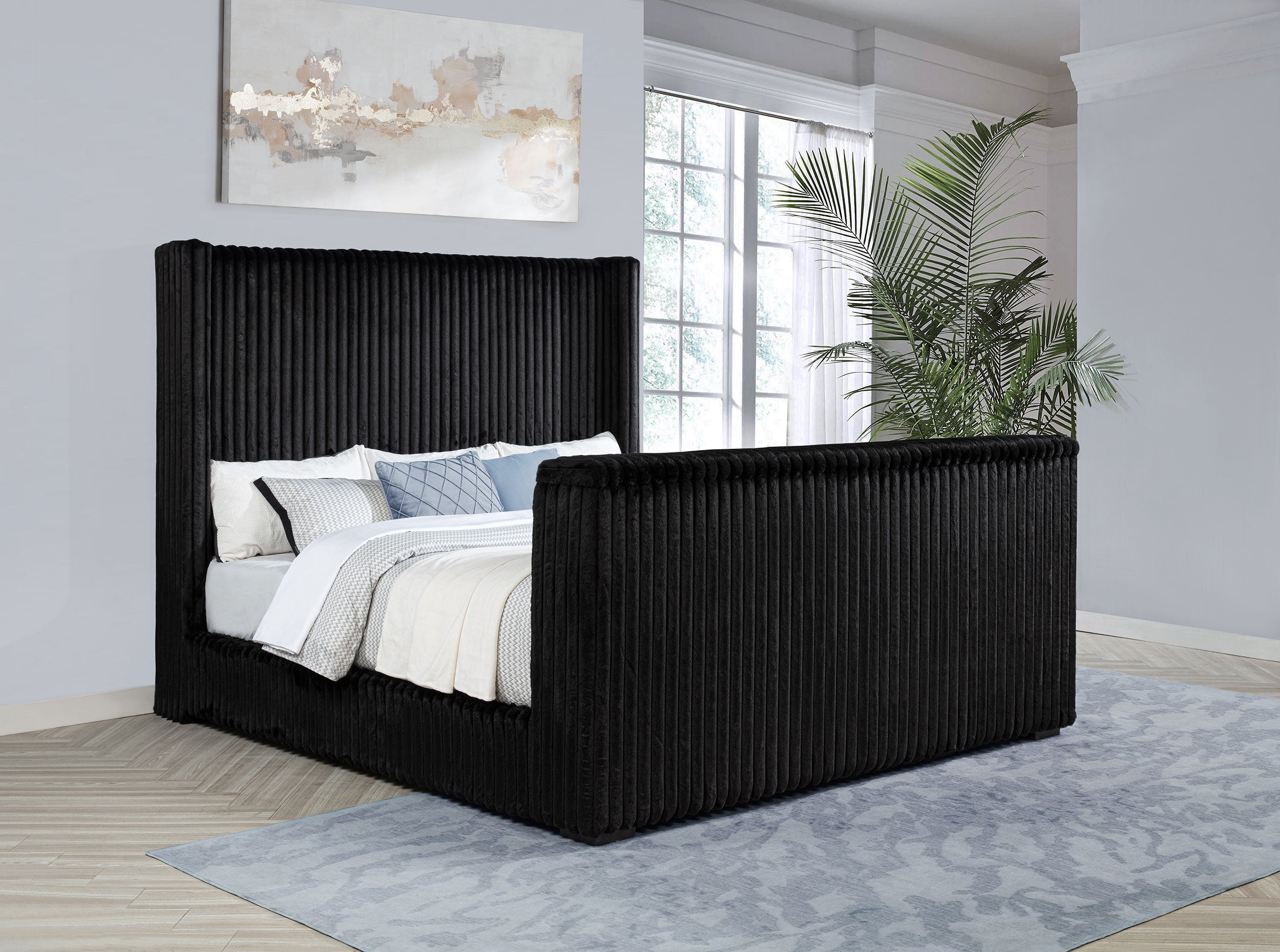 Centergrove Upholstered Eastern King Wingback TV Bed Black — view 2