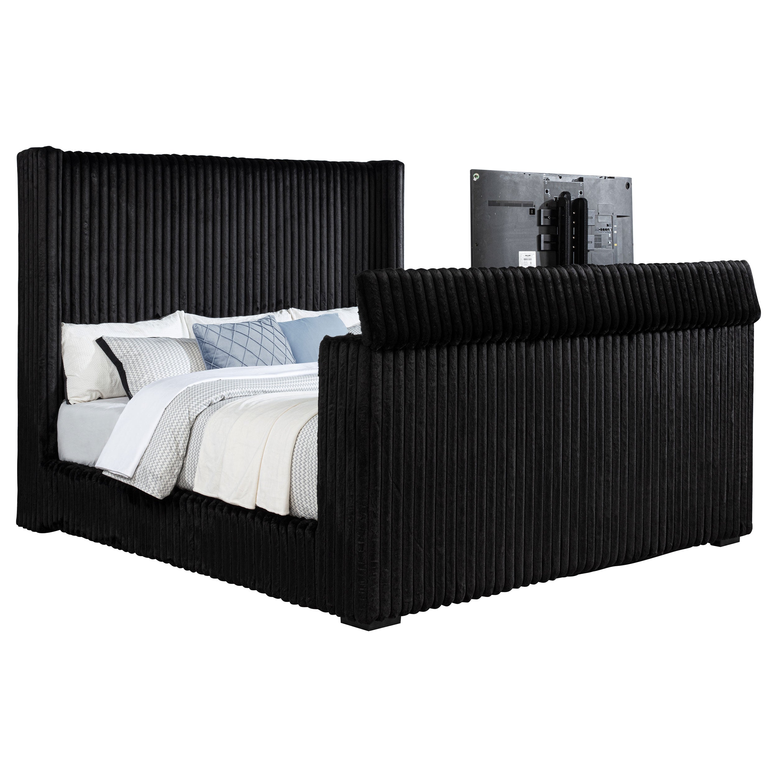 Centergrove Upholstered Eastern King Wingback TV Bed Black — view 5