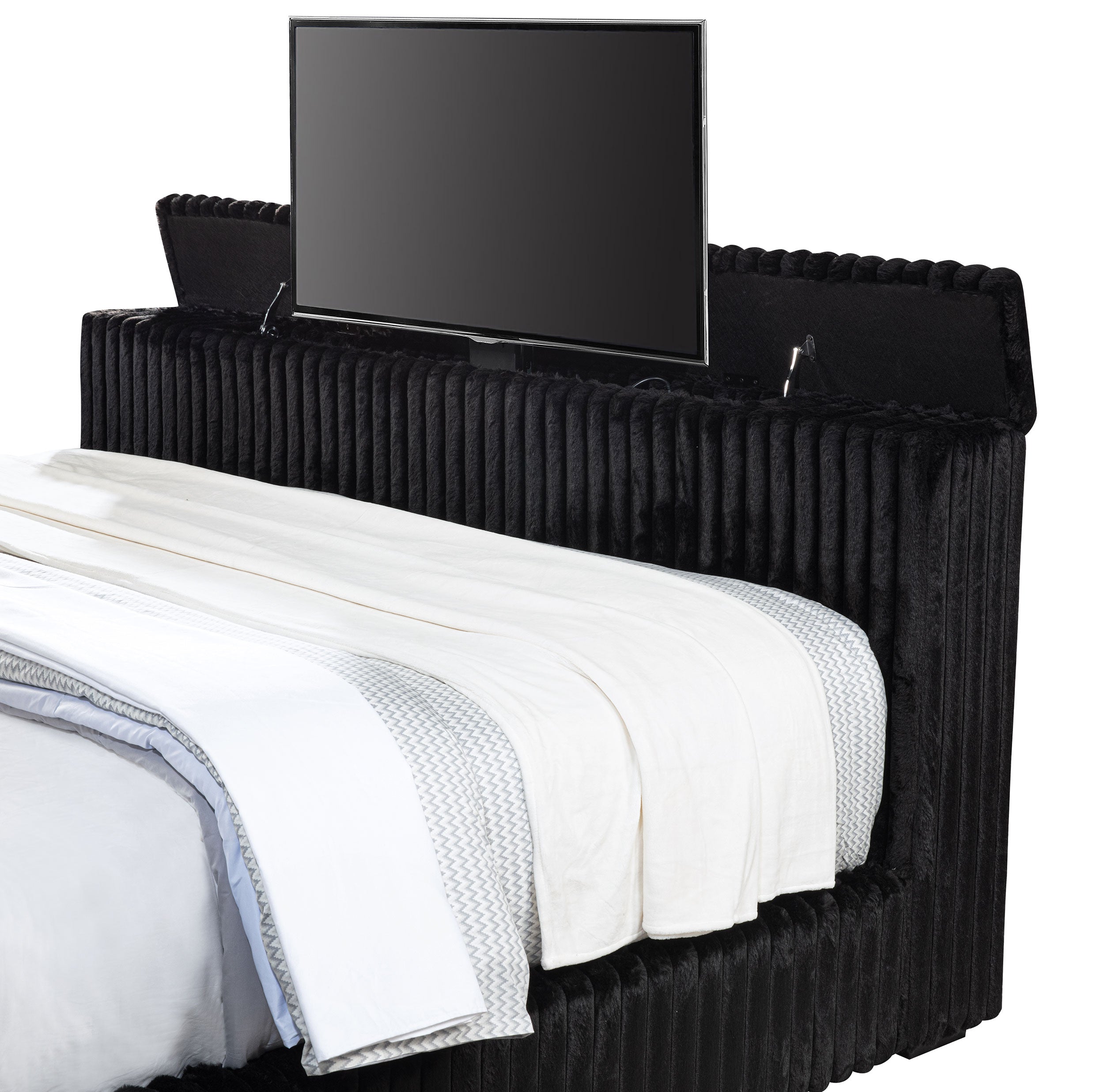Centergrove Upholstered Eastern King Wingback TV Bed Black — view 11