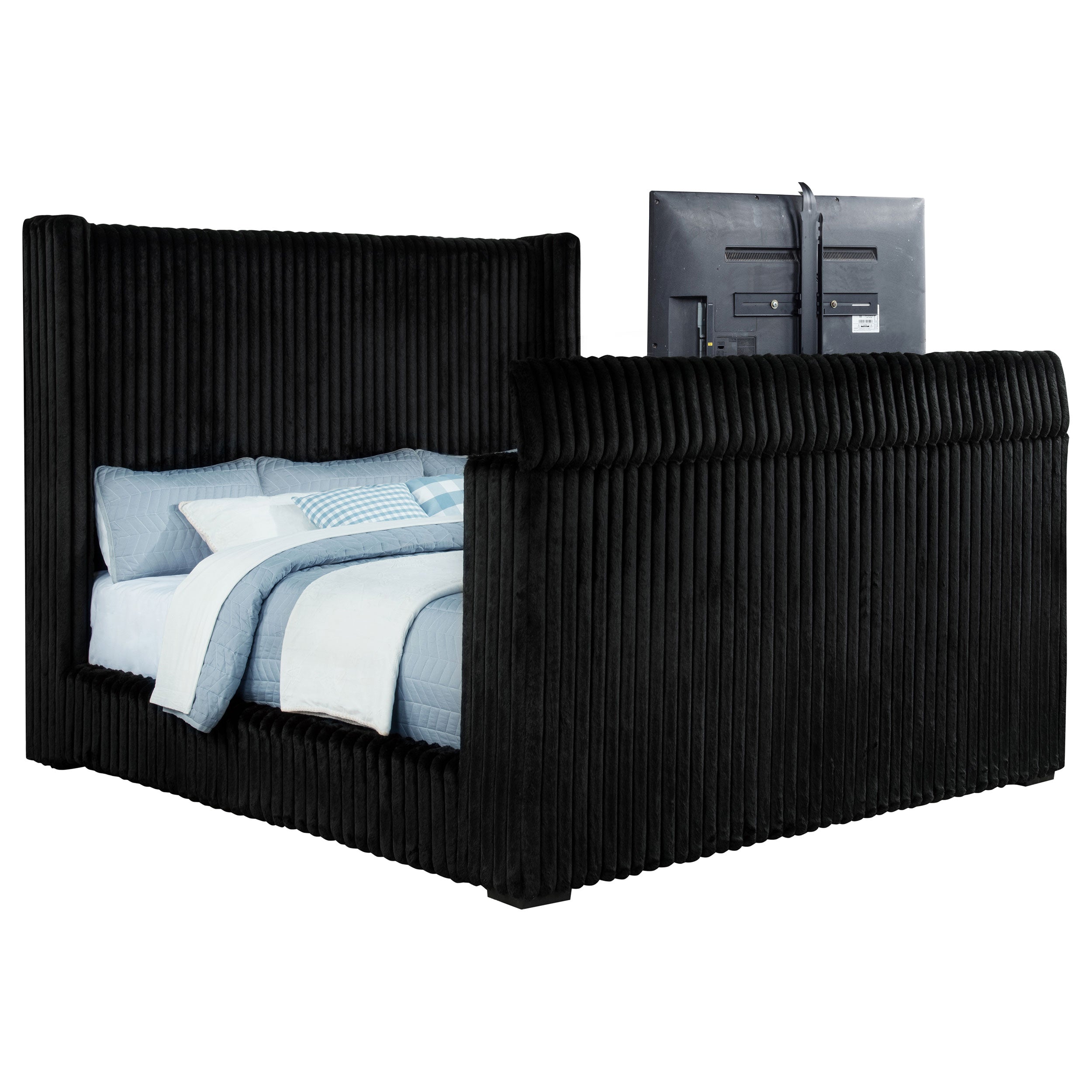 Centergrove Upholstered California King Wingback TV Bed Black — view 5