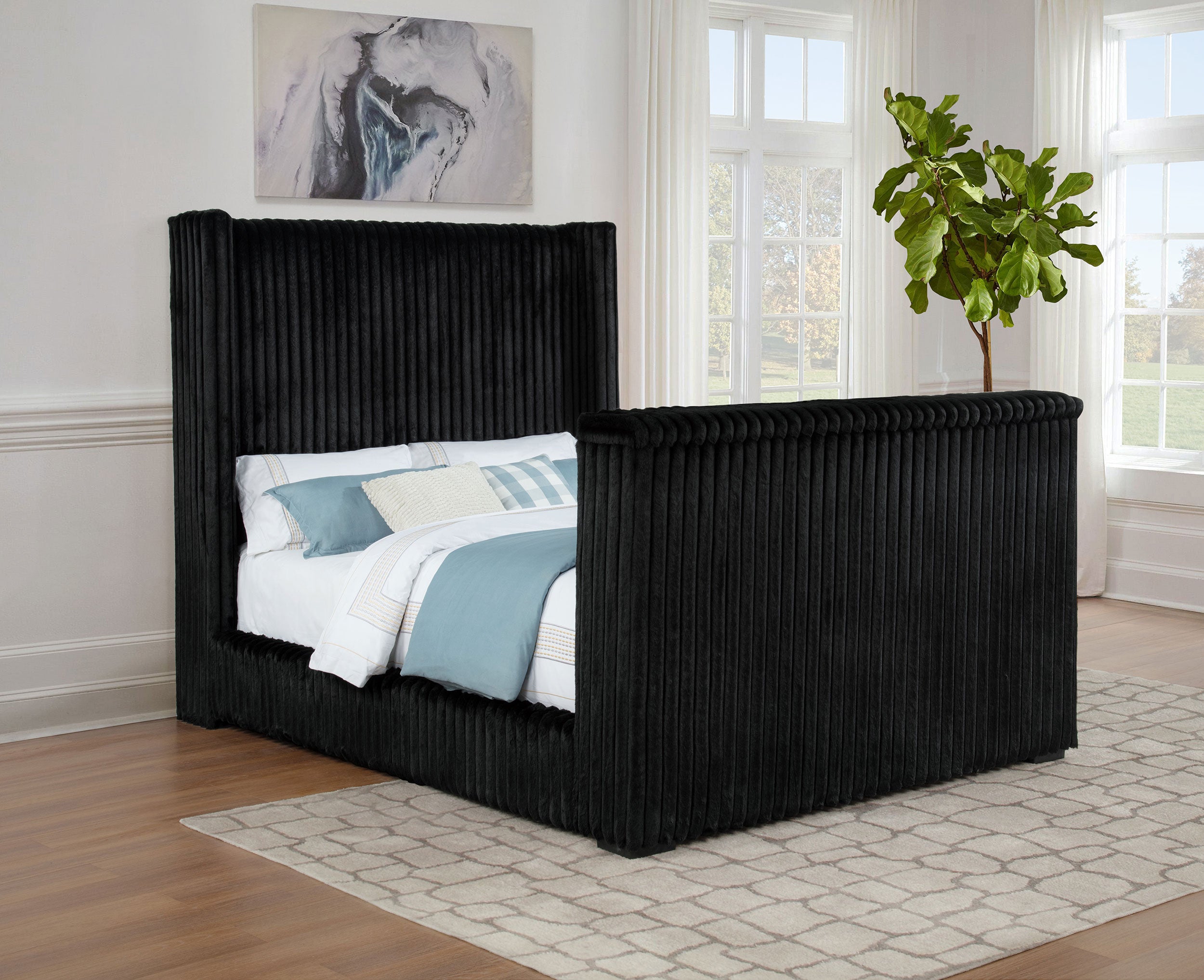 Centergrove Upholstered Queen Wingback TV Bed Black — view 2