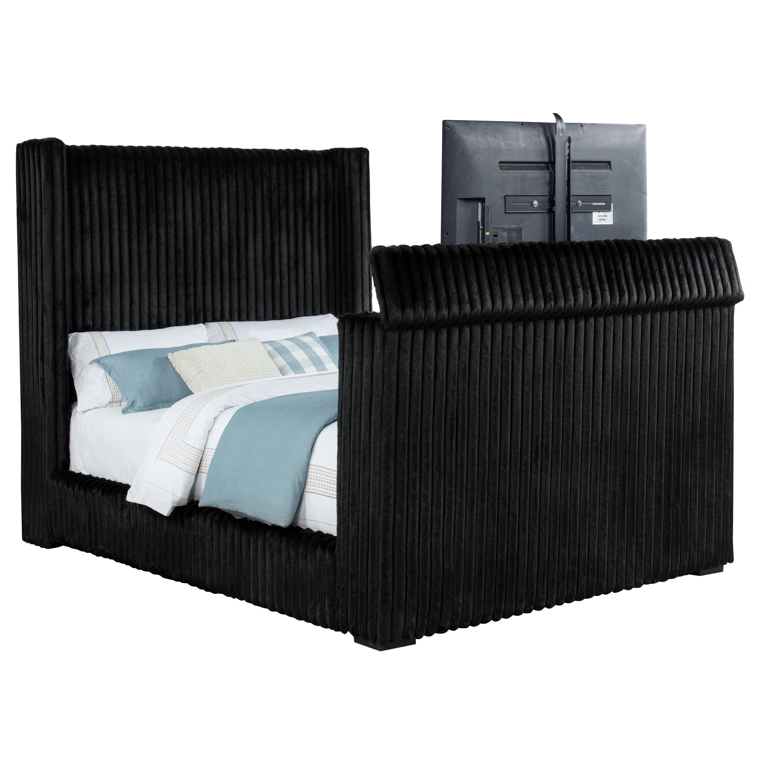 Centergrove Upholstered Queen Wingback TV Bed Black — view 5