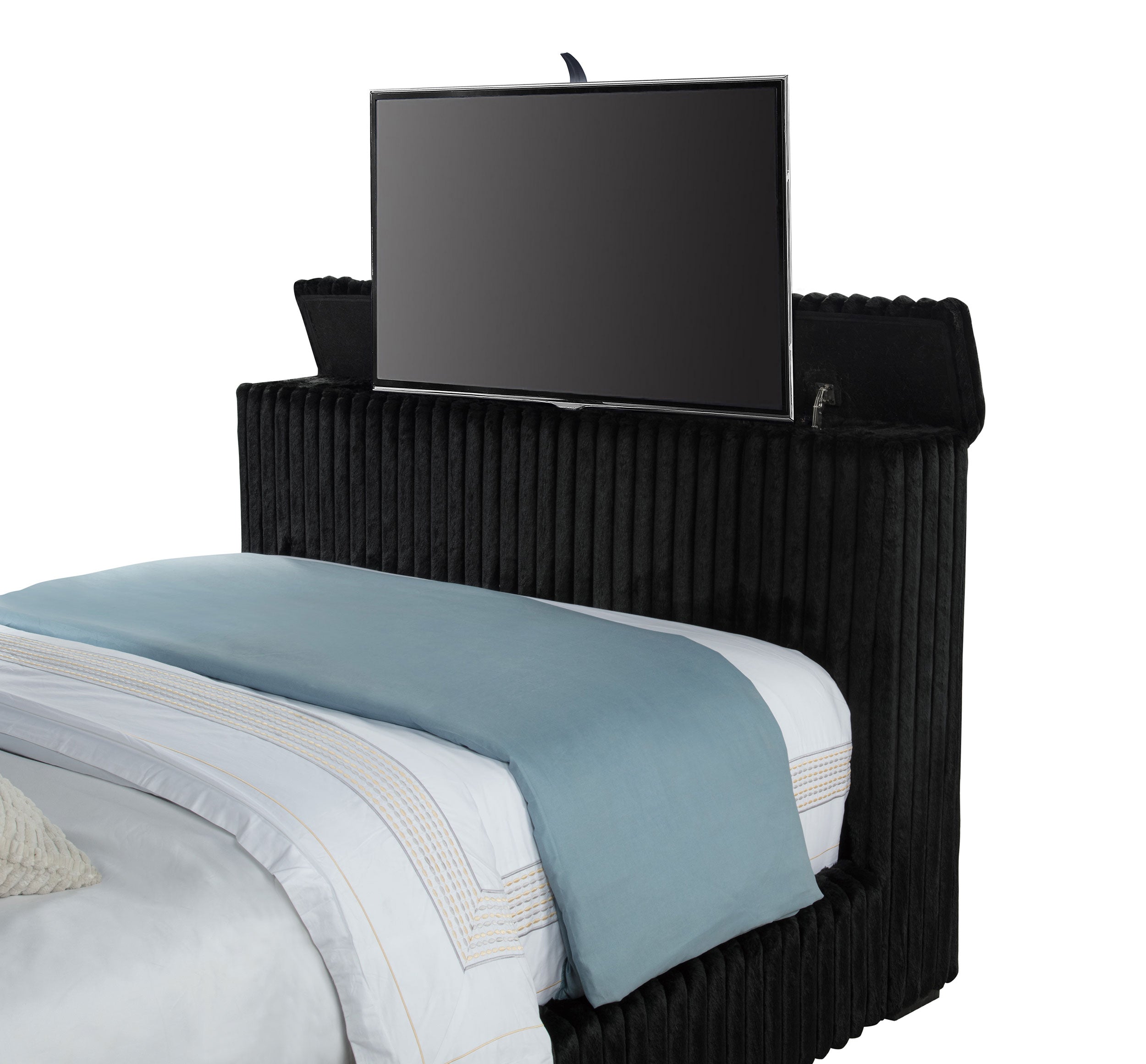 Centergrove Upholstered Queen Wingback TV Bed Black — view 11