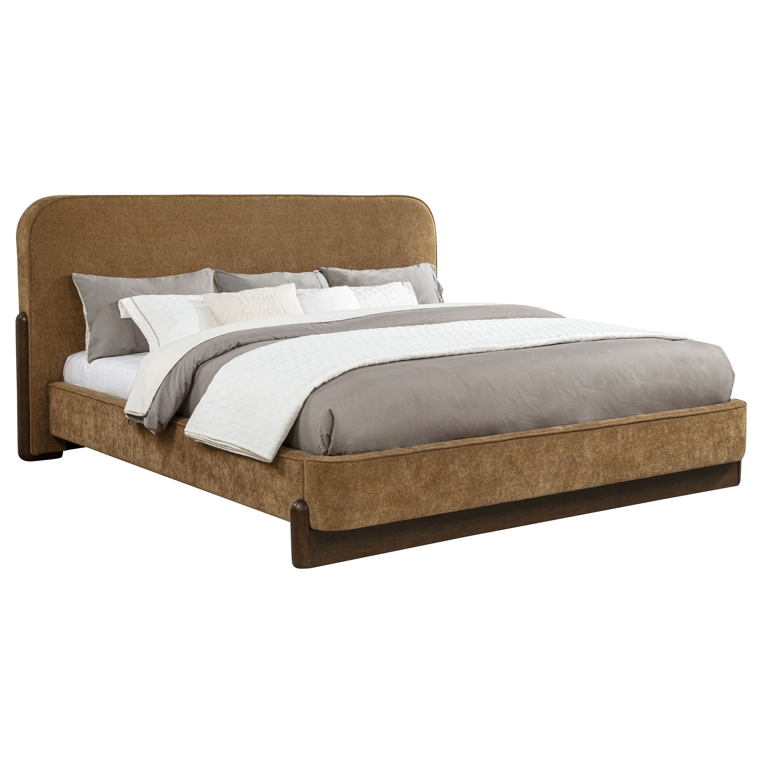Baldacci Upholstered Eastern King Platform Bed Curry and Walnut — view 3