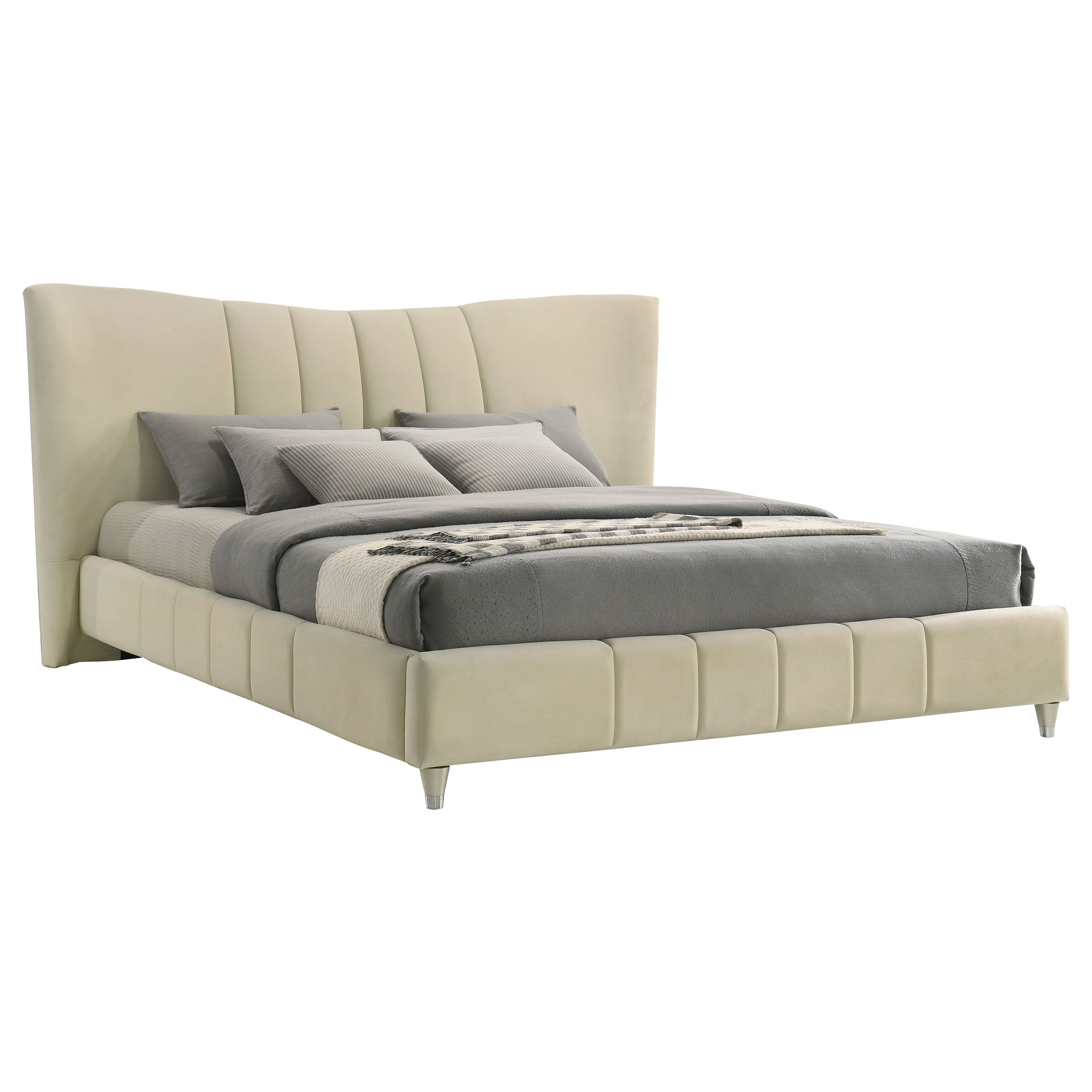 Evelyn Upholstered Eastern King Panel Platform Bed Ivory — view 5