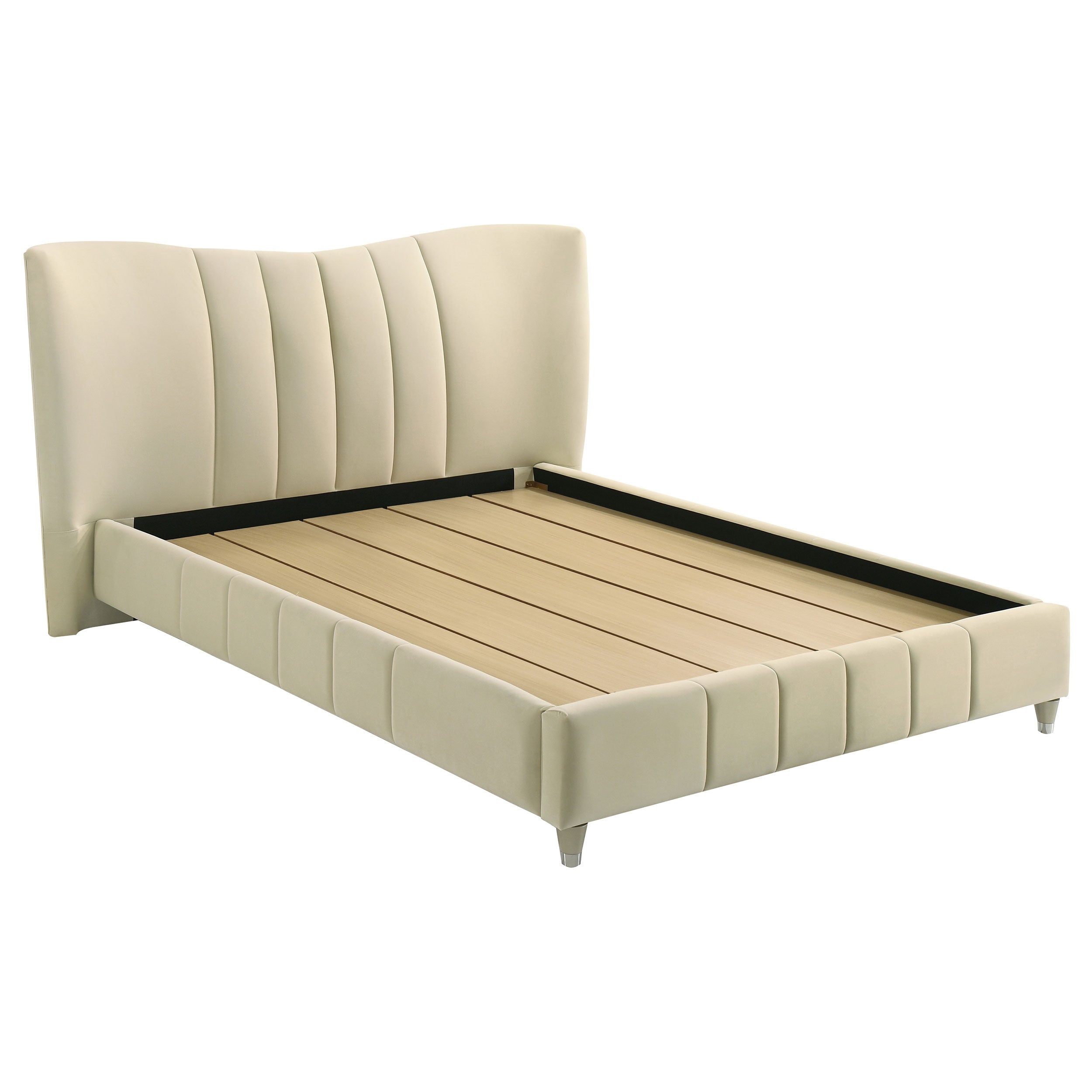 Evelyn Upholstered Queen Panel Platform Bed Ivory — view 1