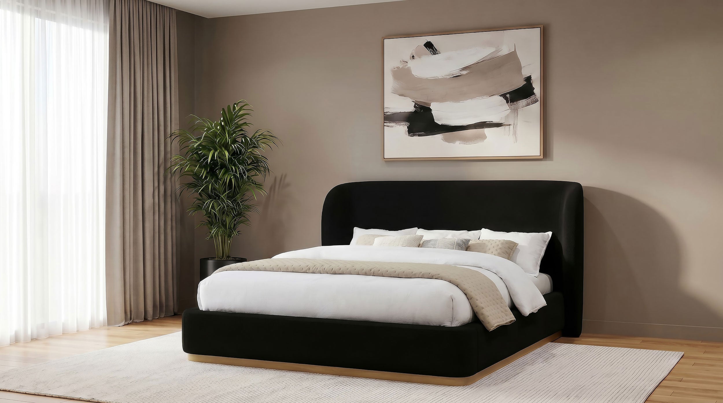 Blaire Upholstered Eastern King Wingback Platform Bed Black — view 2