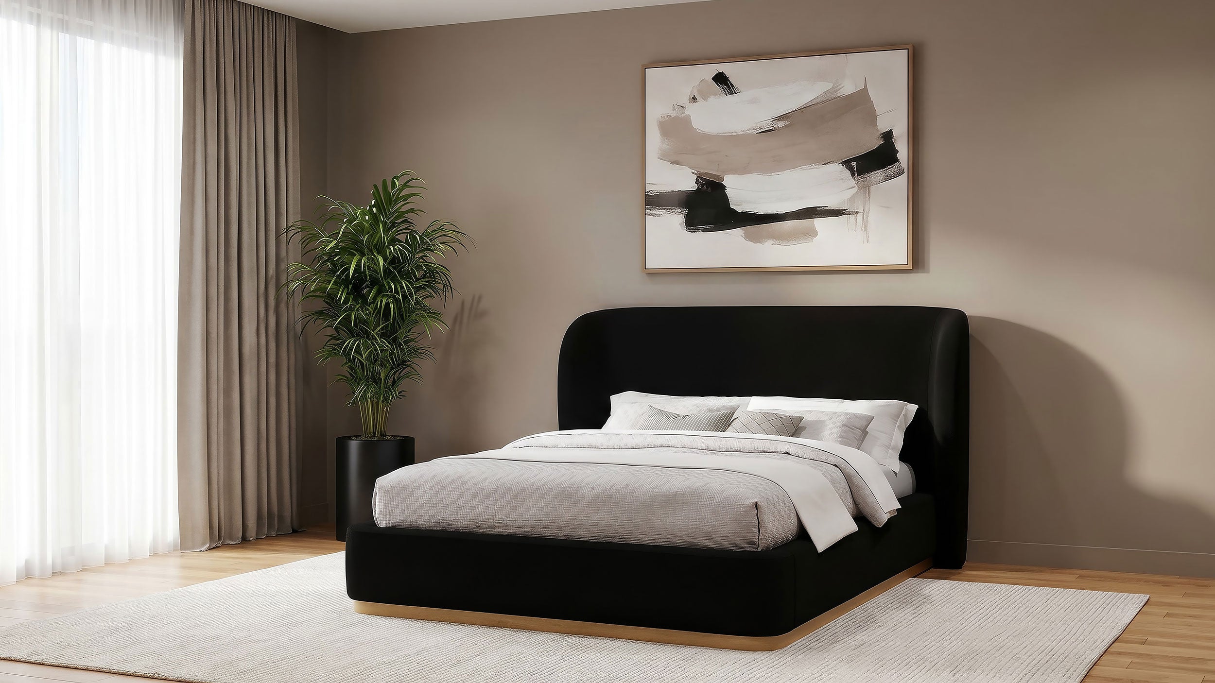 Blaire Upholstered Queen Wingback Platform Bed Black — view 2