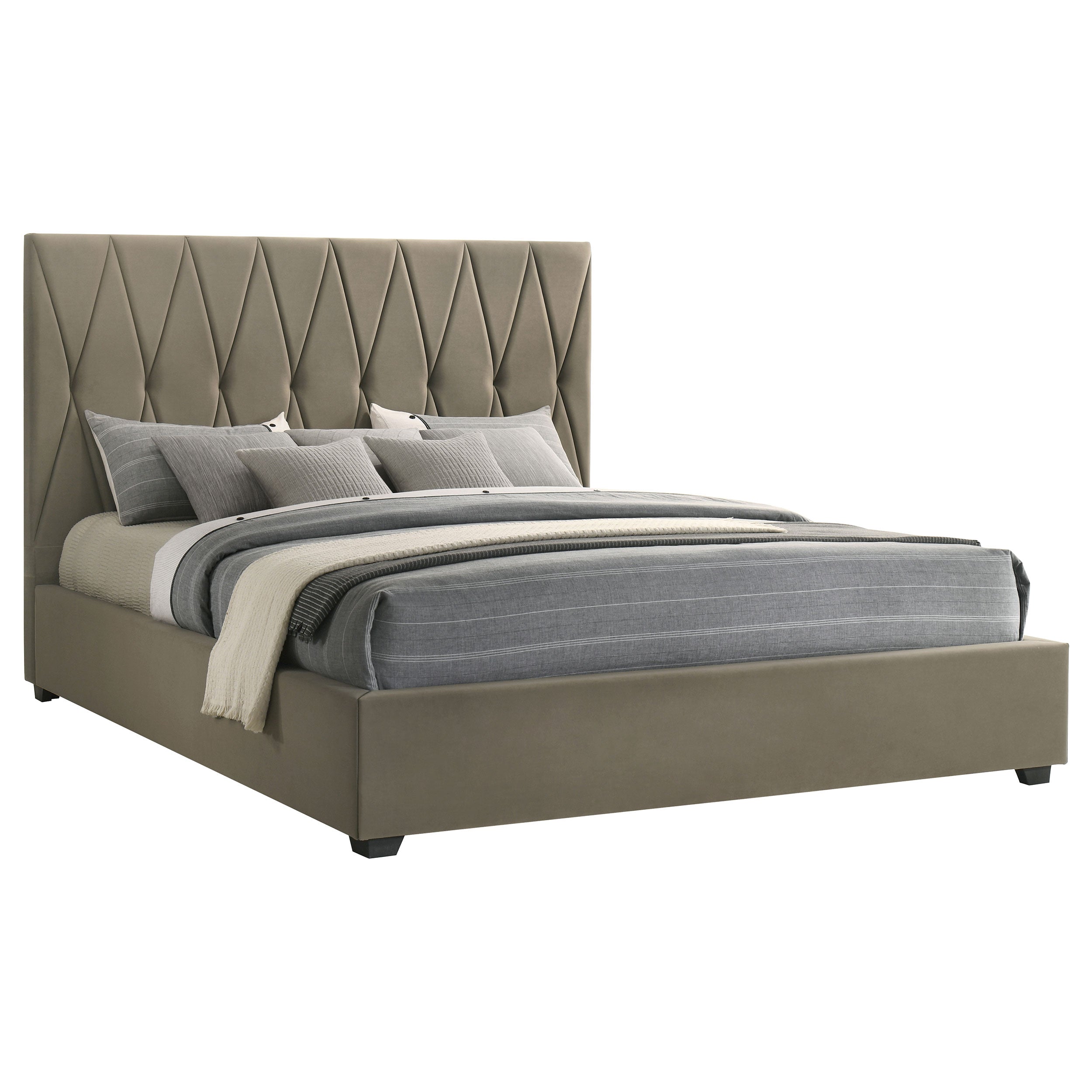 Delsea Upholstered Eastern King Platform Bed Light Brown — view 3