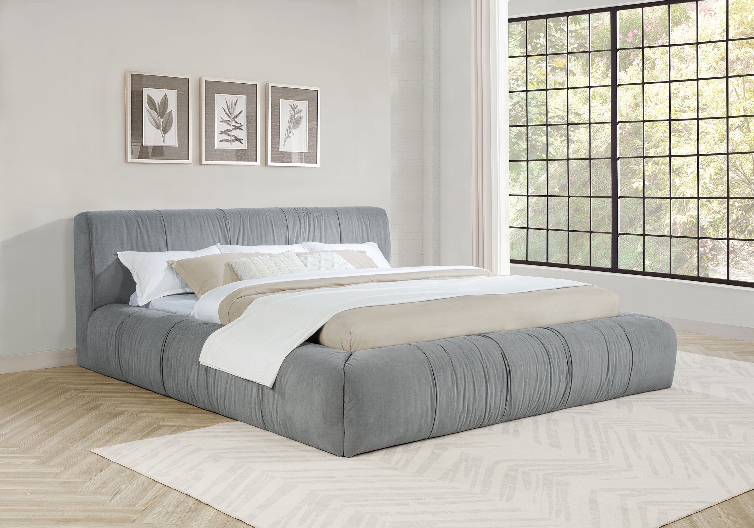Wilshire Upholstered Eastern King Platform Bed Grey — view 2