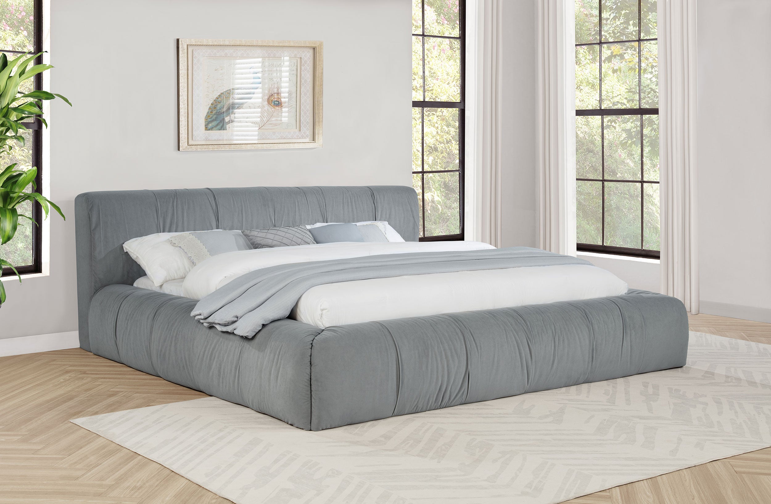 Wilshire Upholstered California King Platform Bed Grey — view 2
