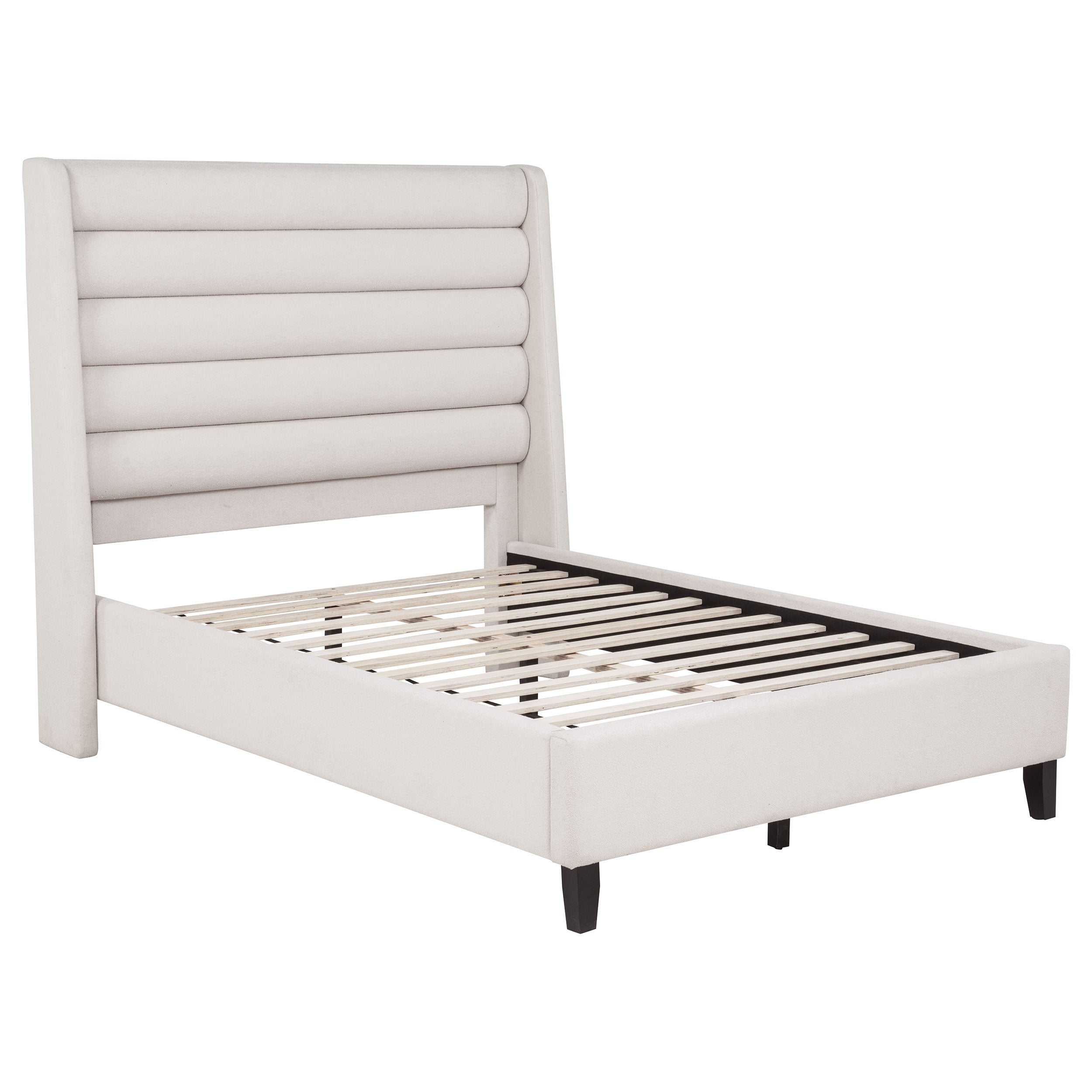 Leslie Upholstered Tufted Full Wingback Platform Bed Beige — view 1