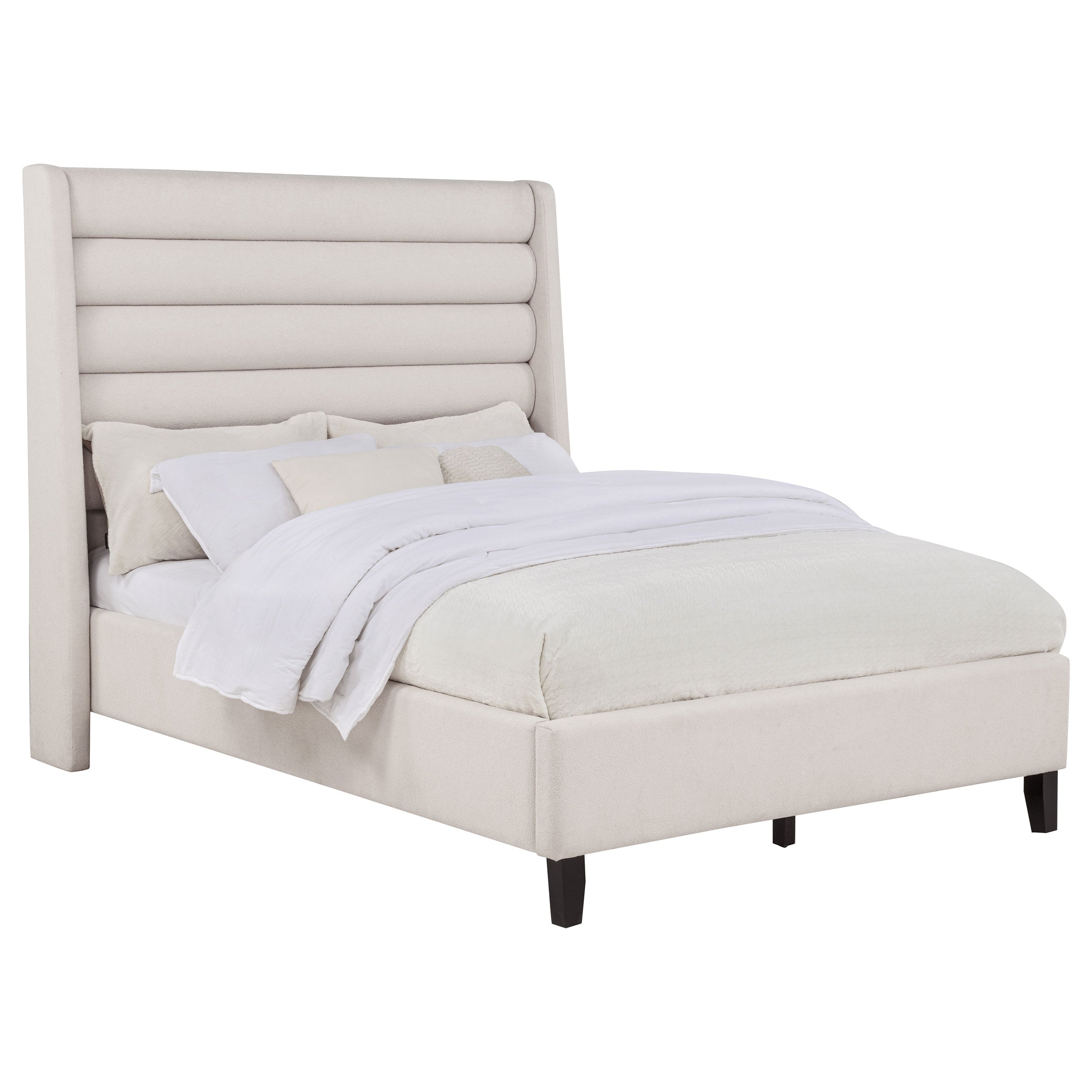 Leslie Upholstered Tufted Full Wingback Platform Bed Beige — view 2