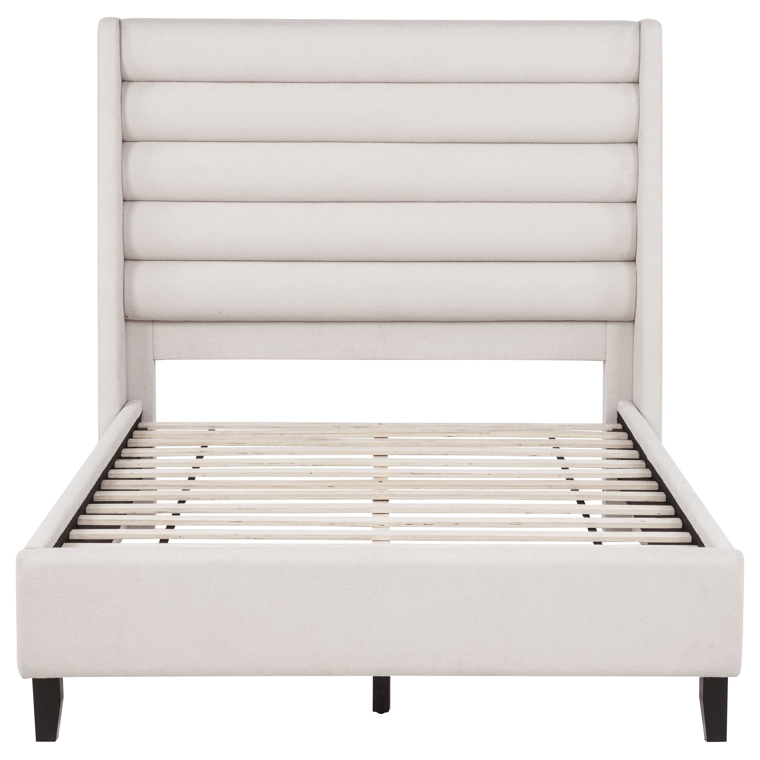 Leslie Upholstered Tufted Full Wingback Platform Bed Beige — view 3