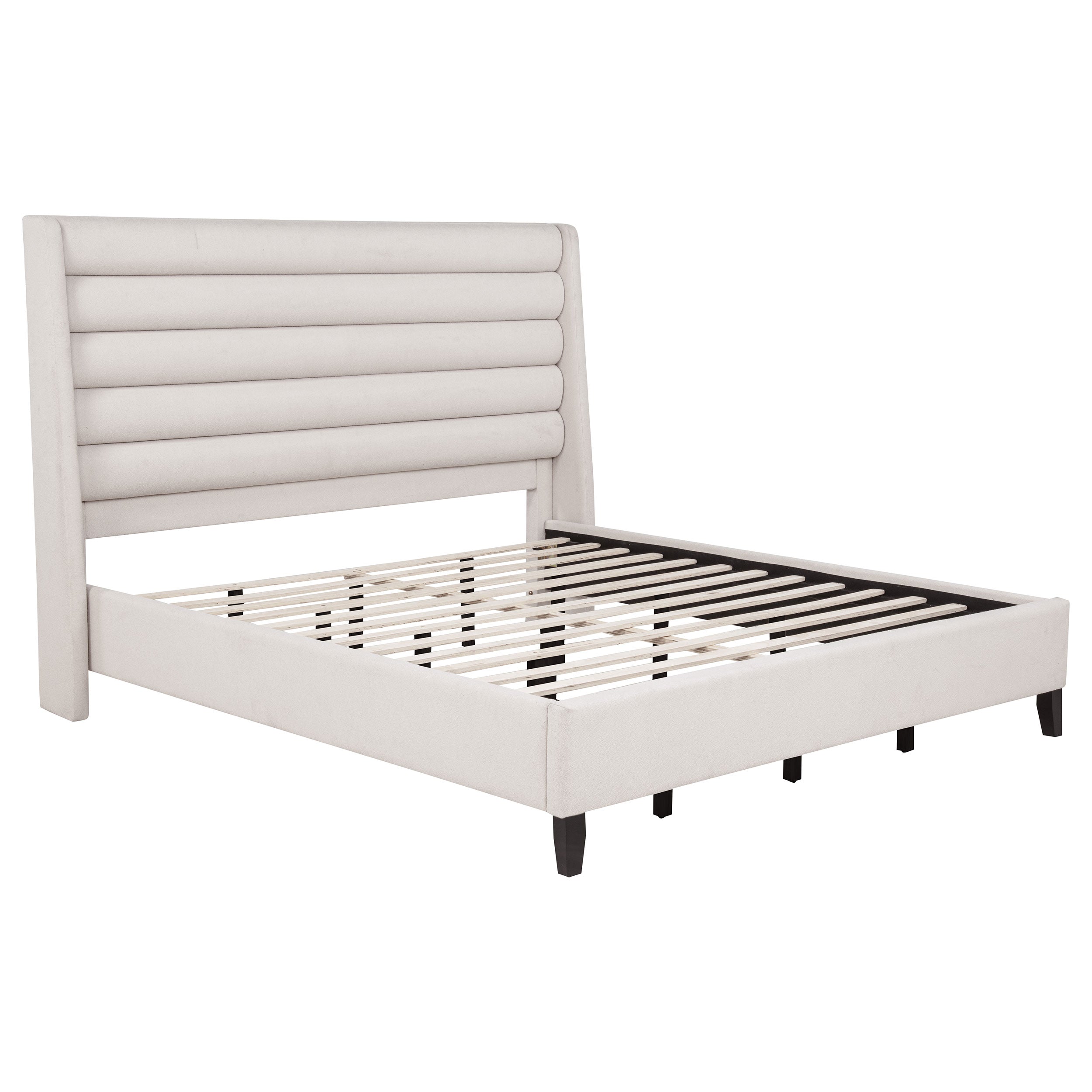 Leslie Upholstered Tufted Eastern King Wingback Platform Bed Beige — view 1