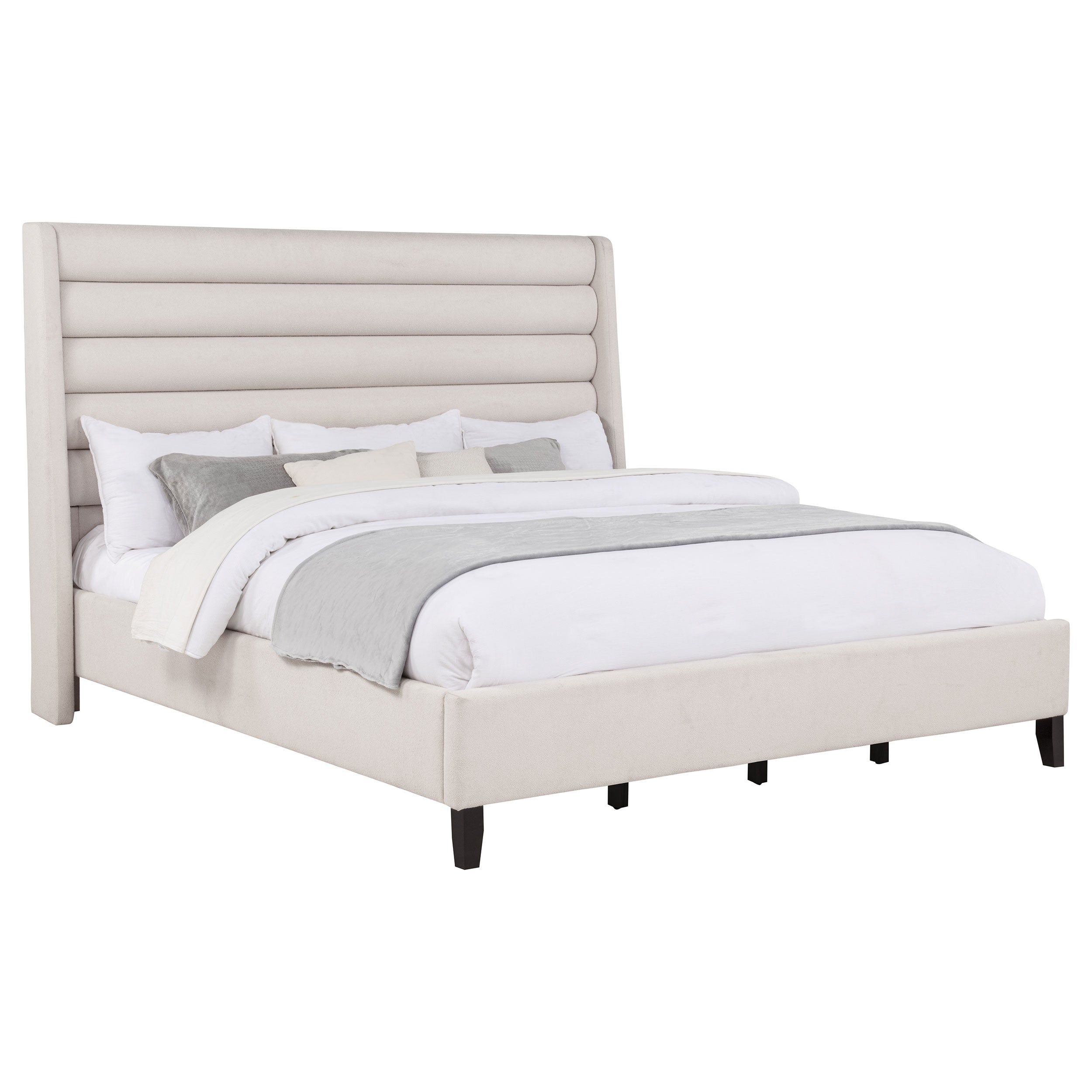 Leslie Upholstered Tufted Eastern King Wingback Platform Bed Beige — view 2