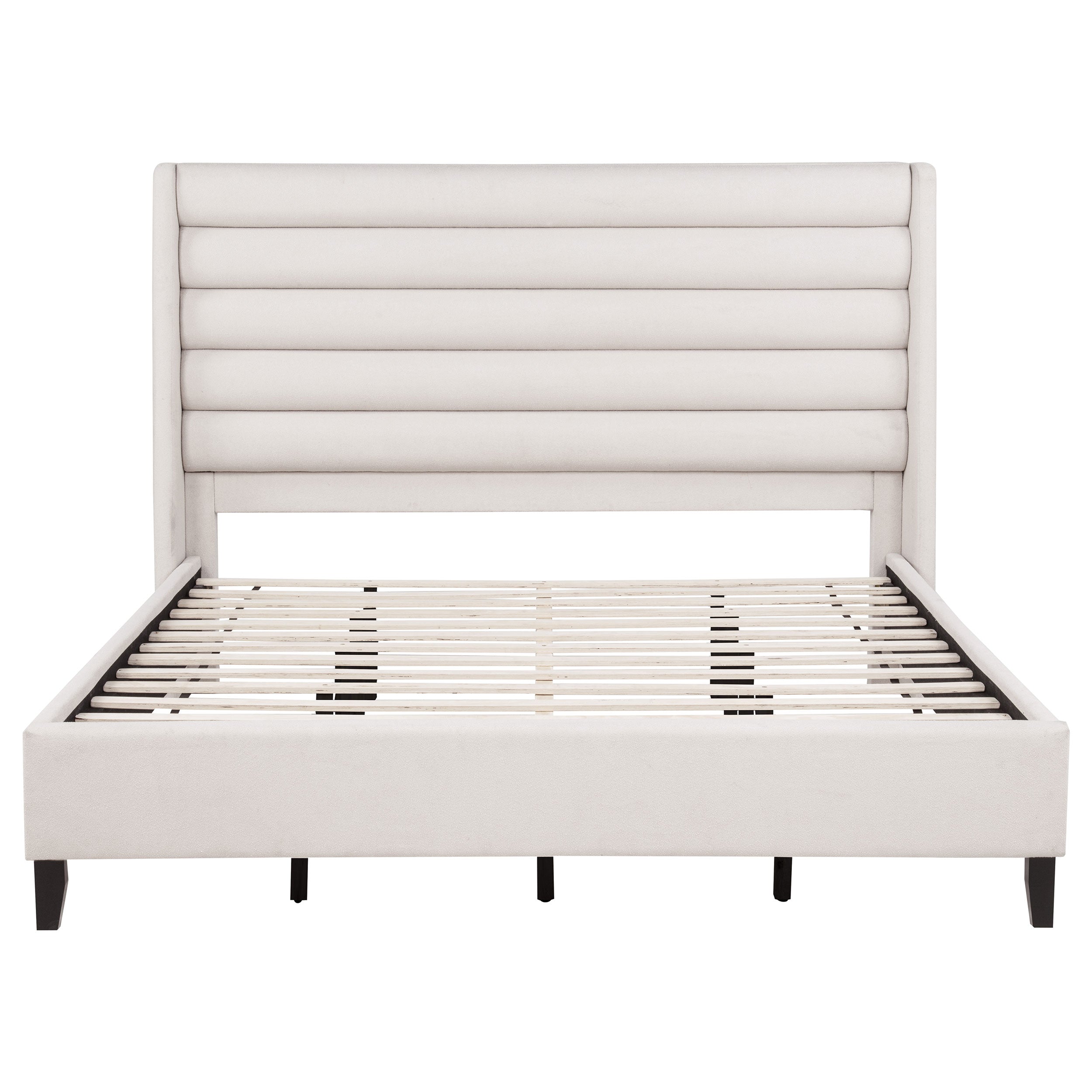 Leslie Upholstered Tufted Eastern King Wingback Platform Bed Beige — view 3