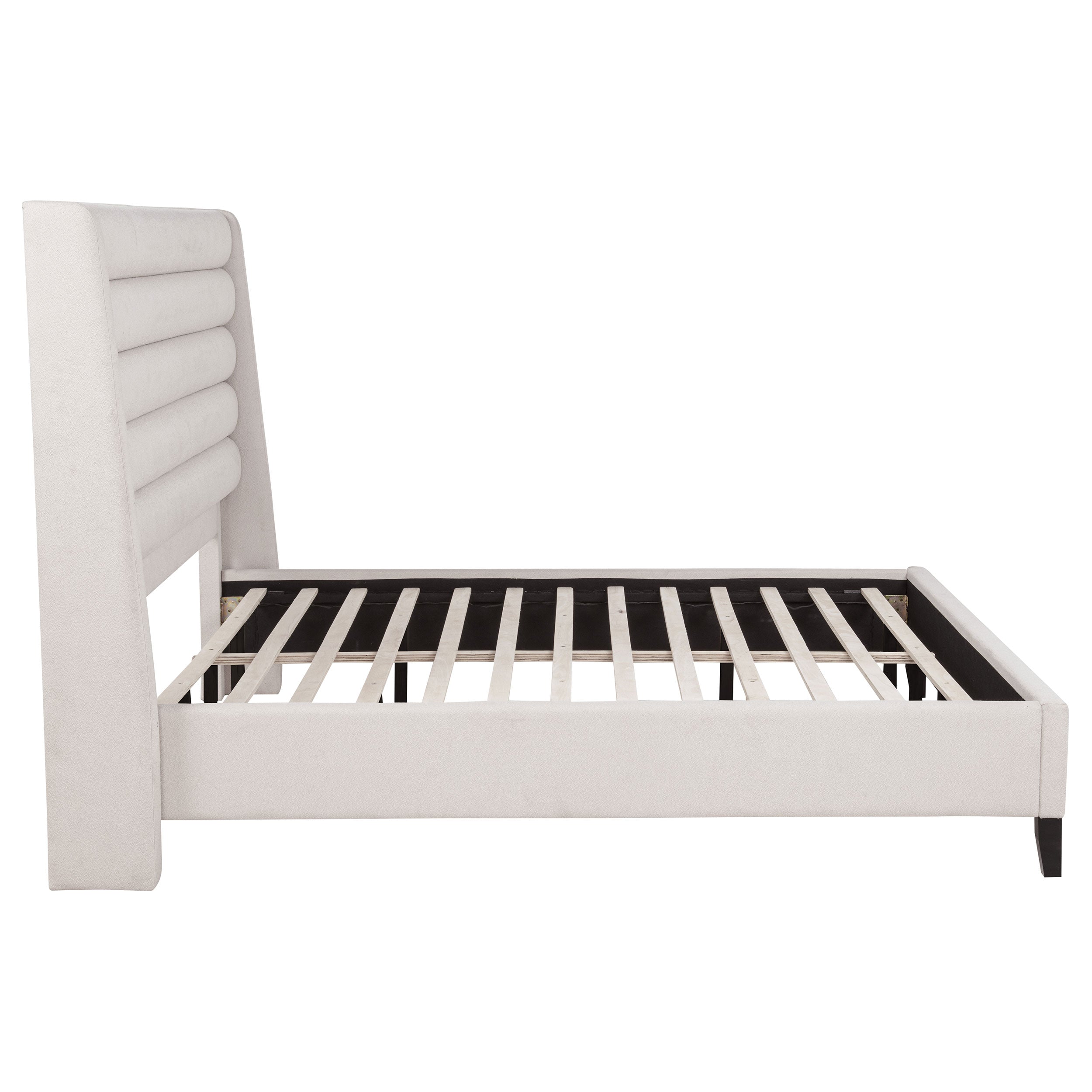Leslie Upholstered Tufted Eastern King Wingback Platform Bed Beige — view 5