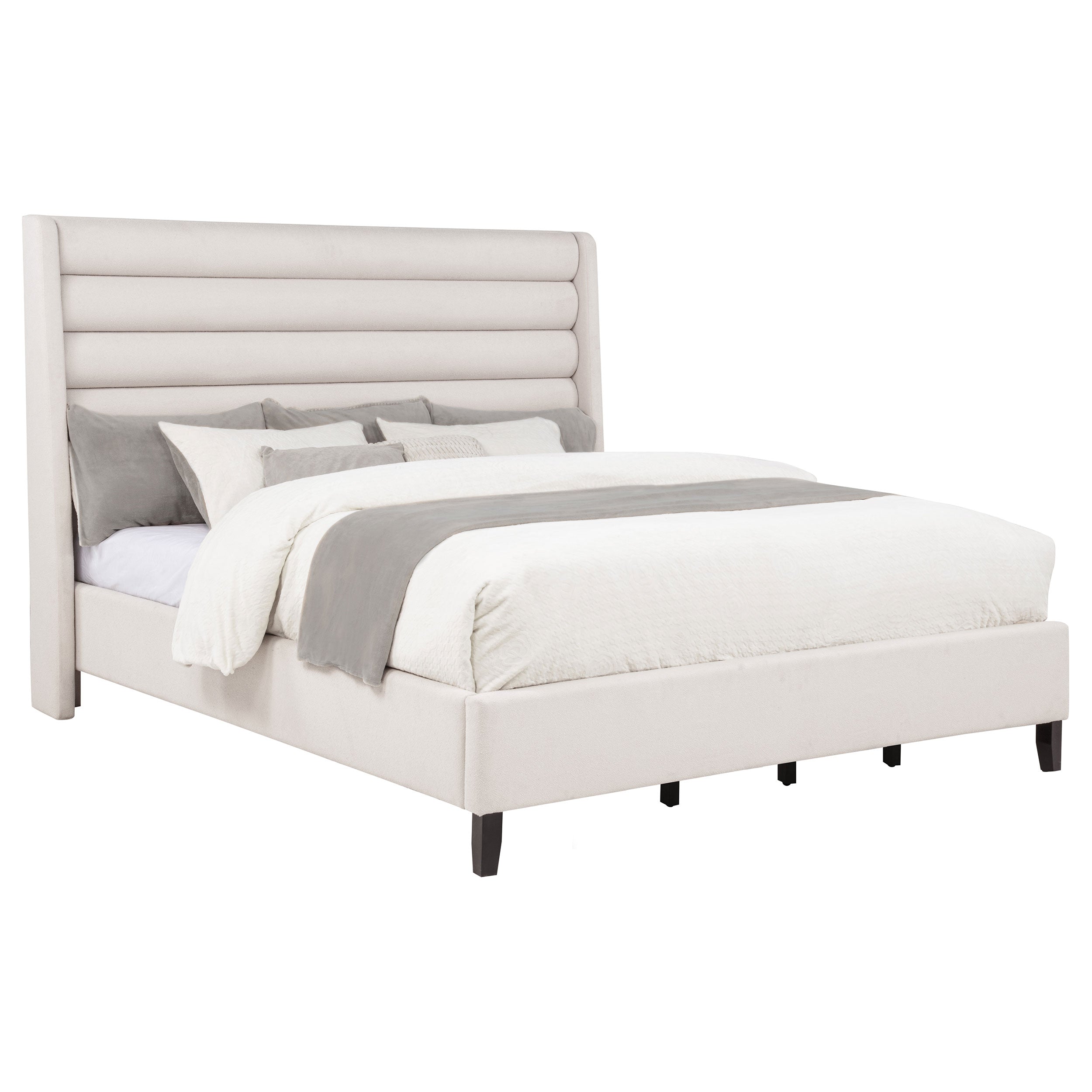 Leslie Upholstered Tufted California King Wingback Platform Bed Beige — view 2