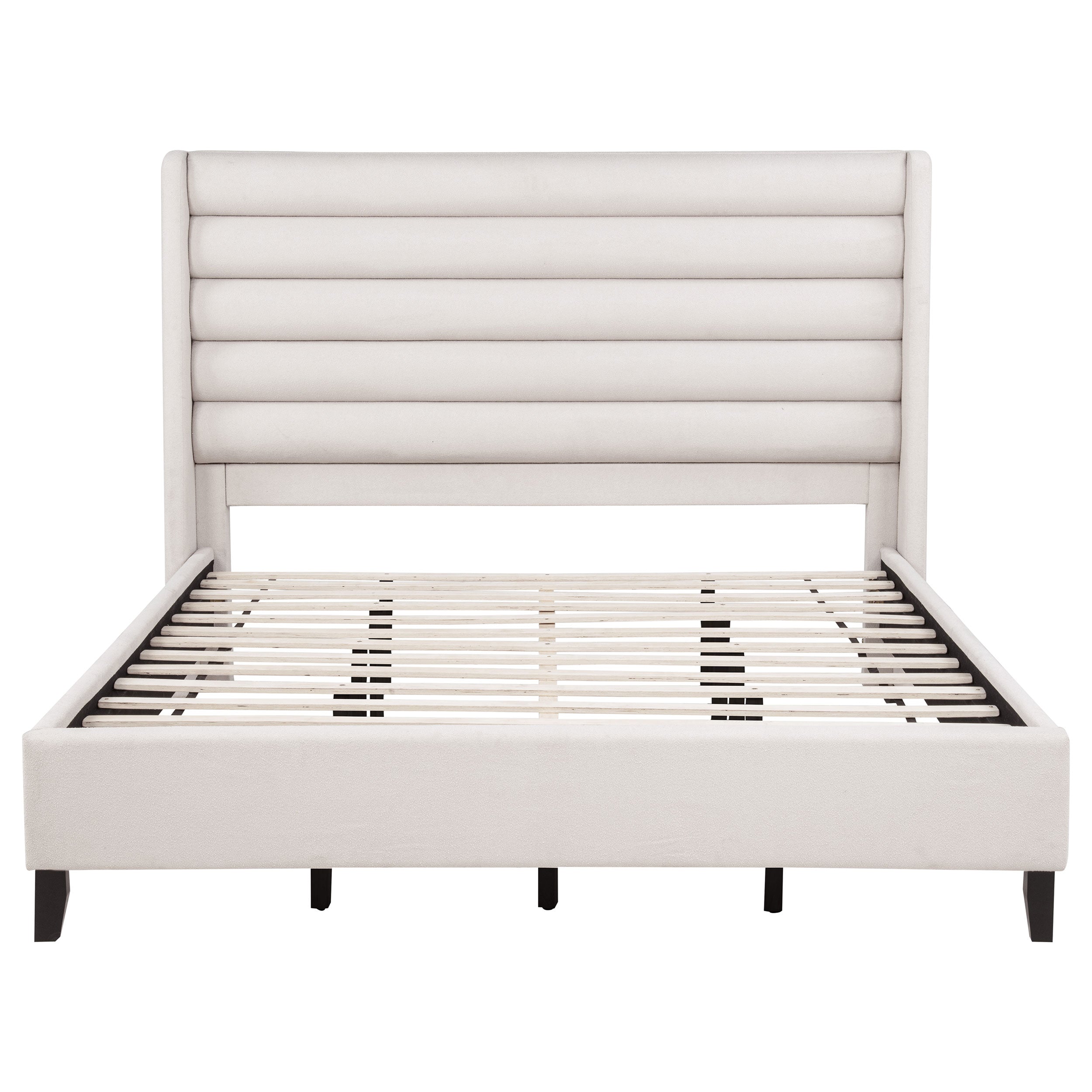 Leslie Upholstered Tufted California King Wingback Platform Bed Beige — view 3