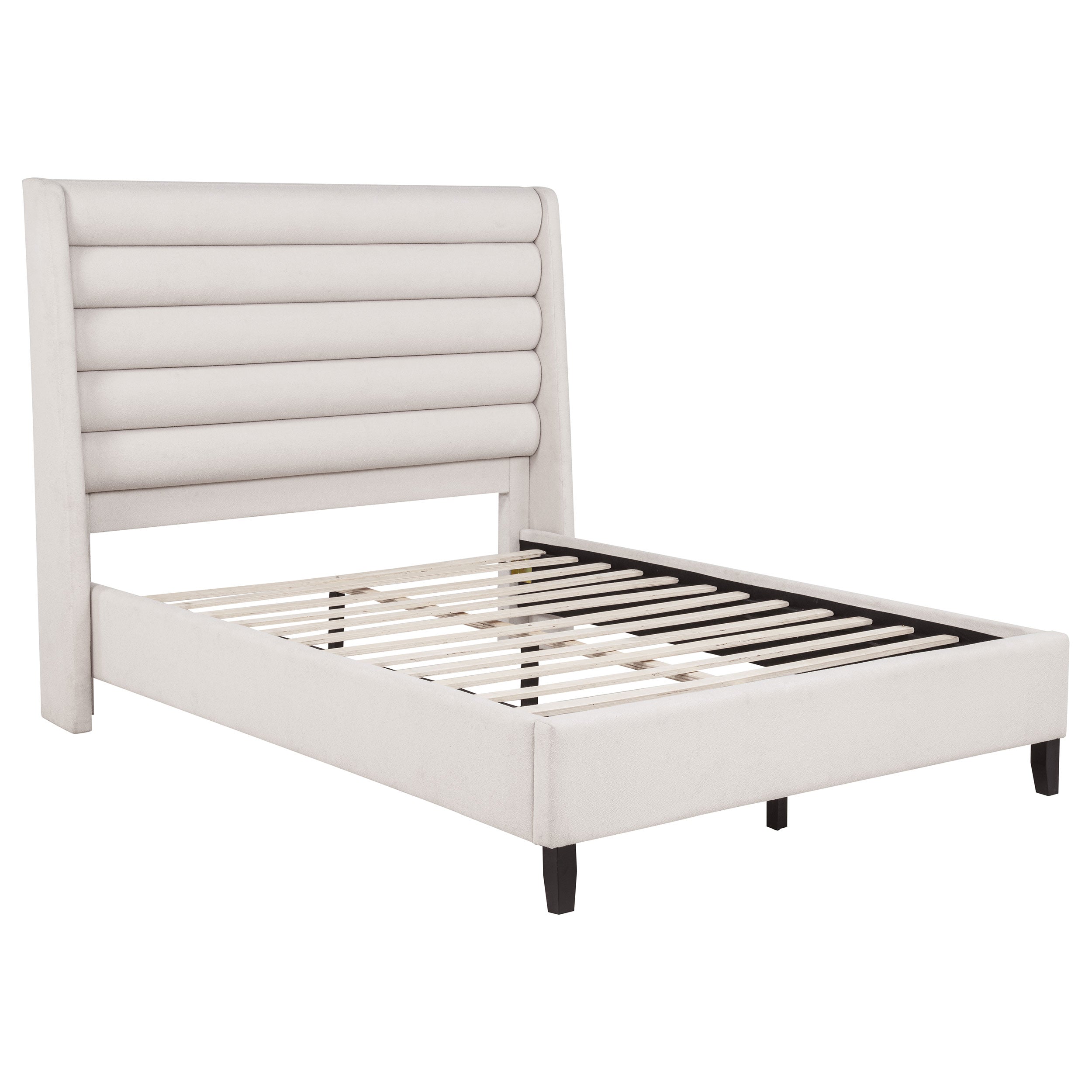 Leslie Upholstered Tufted Queen Wingback Platform Bed Beige — view 1