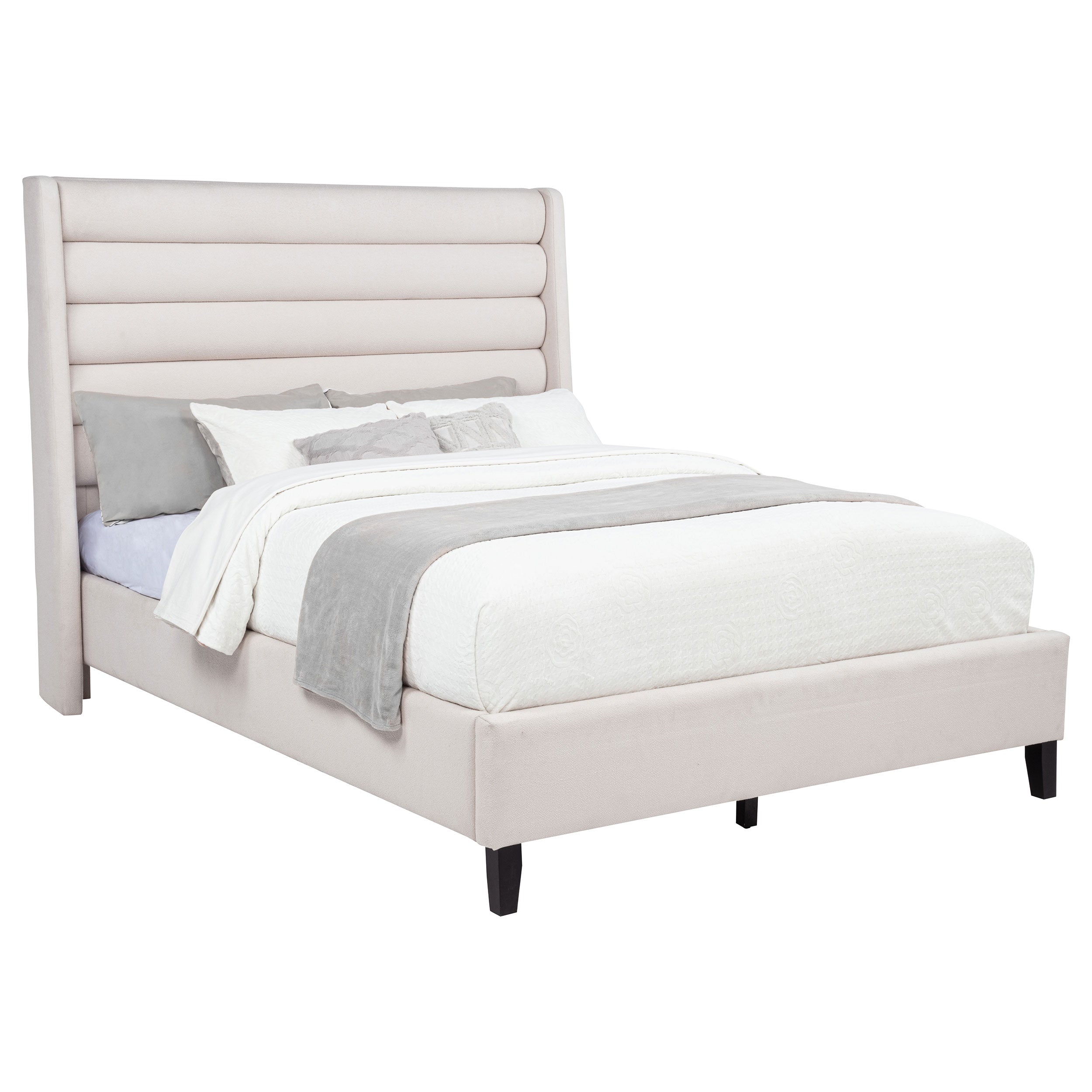 Leslie Upholstered Tufted Queen Wingback Platform Bed Beige — view 2