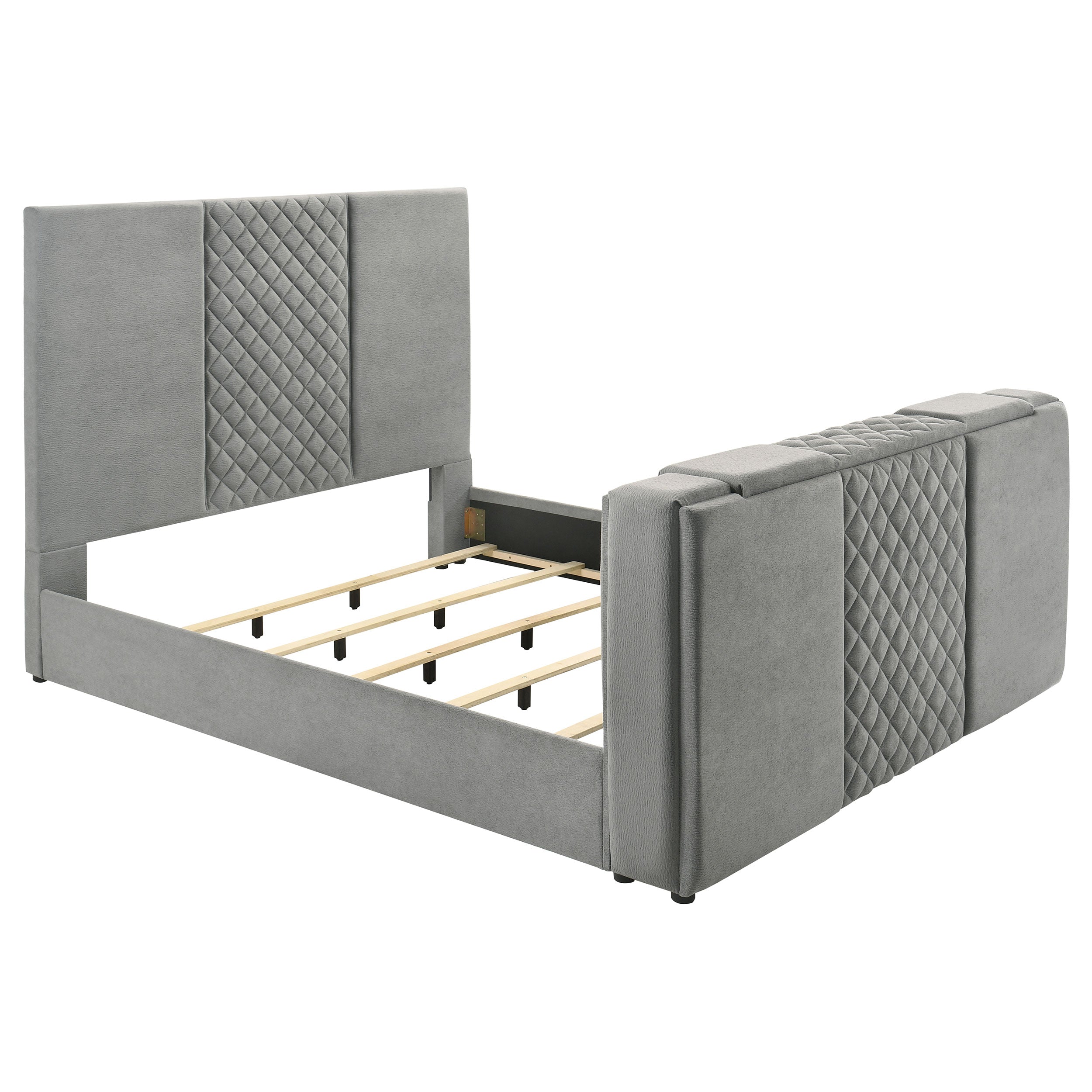 Tara 61-inch Upholstered Eastern King Panel TV Bed Grey — view 1