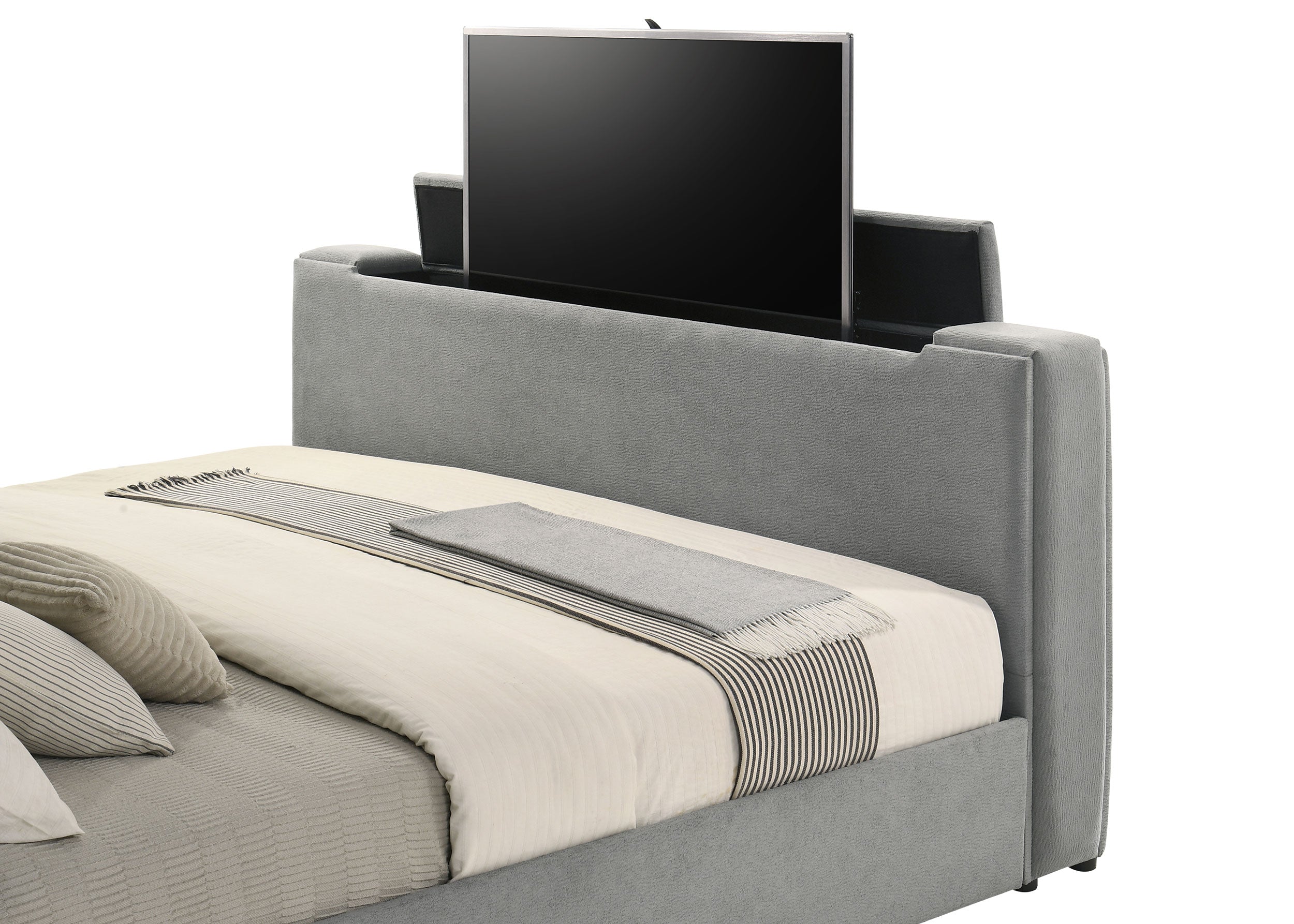 Tara 61-inch Upholstered Eastern King Panel TV Bed Grey — view 11