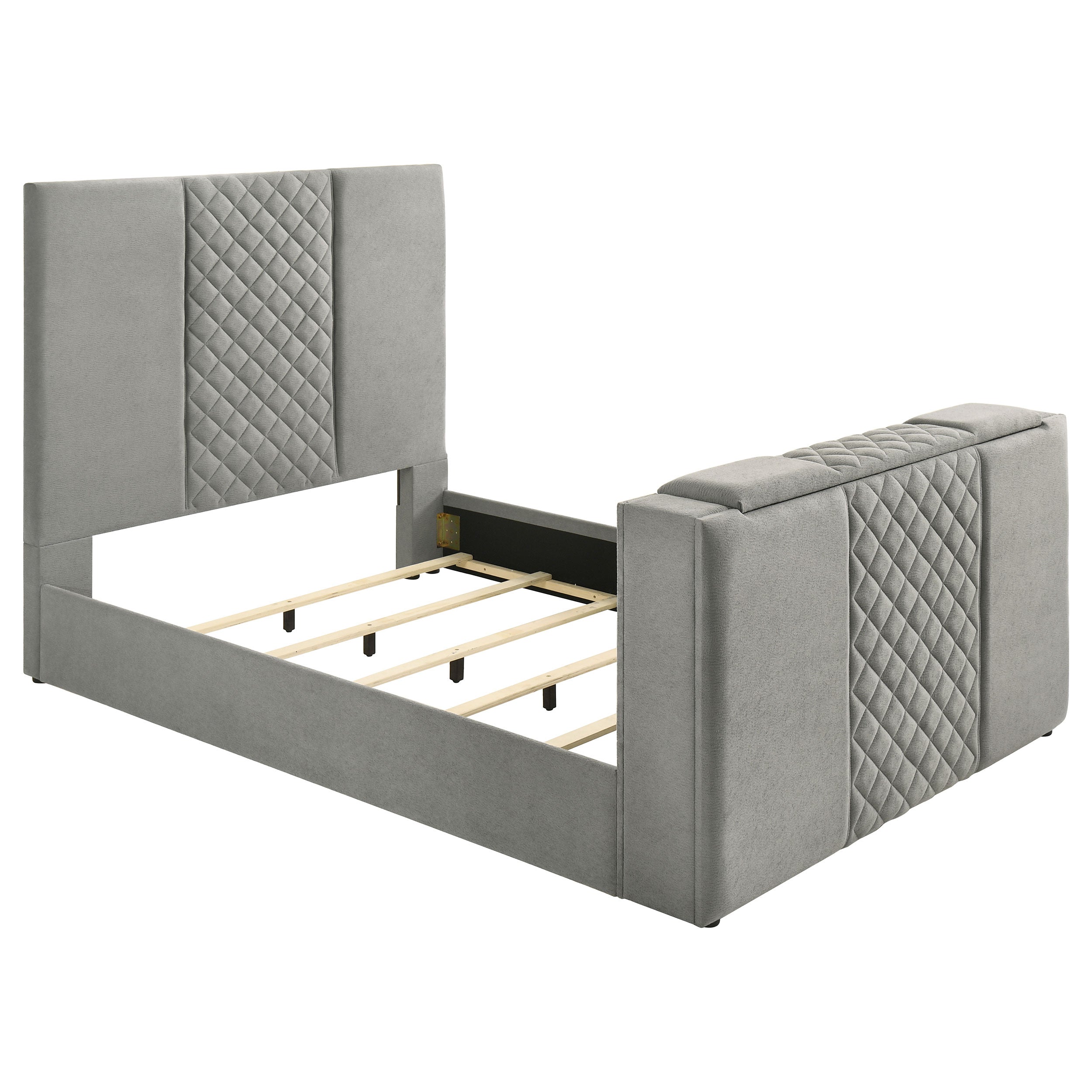 Tara 61-inch Upholstered Queen Panel TV Bed Grey — view 1