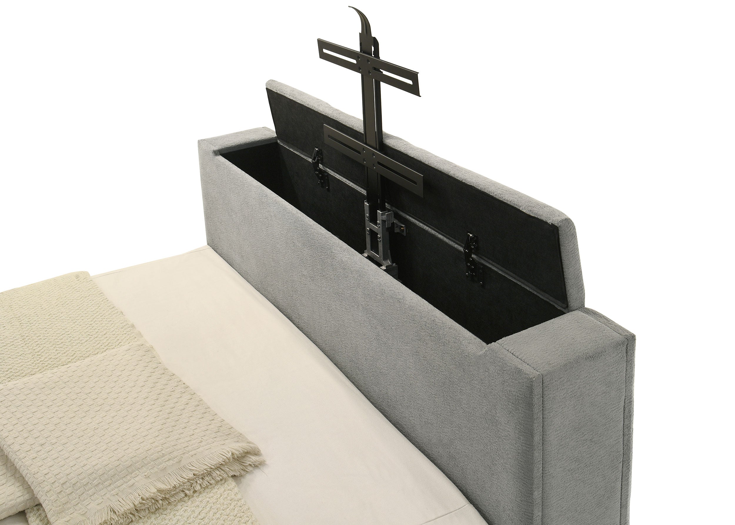 Tara 61-inch Upholstered Queen Panel TV Bed Grey — view 10