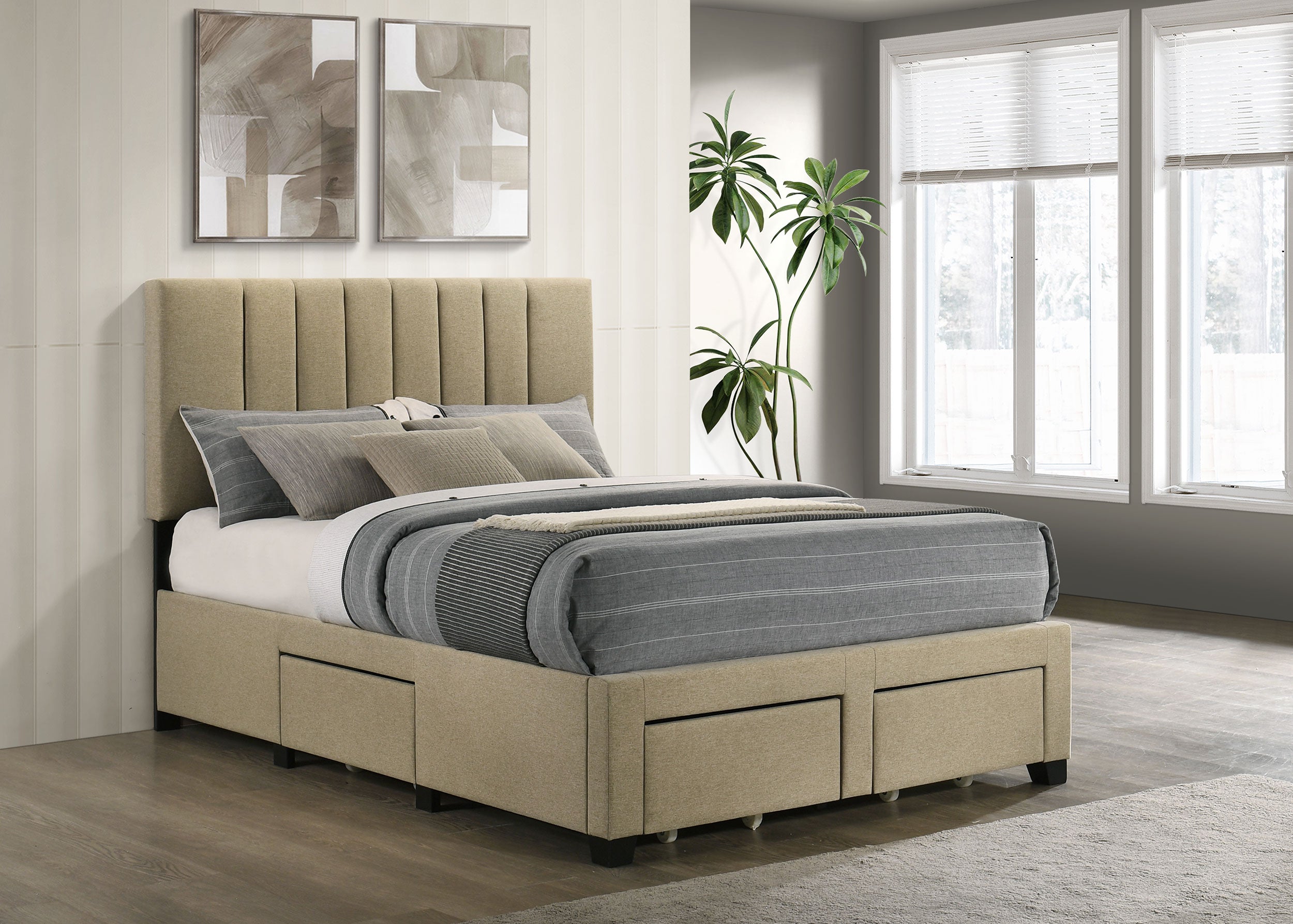 Wheatland 4-drawer Upholstered Full Storage Bed Light Brown — view 2
