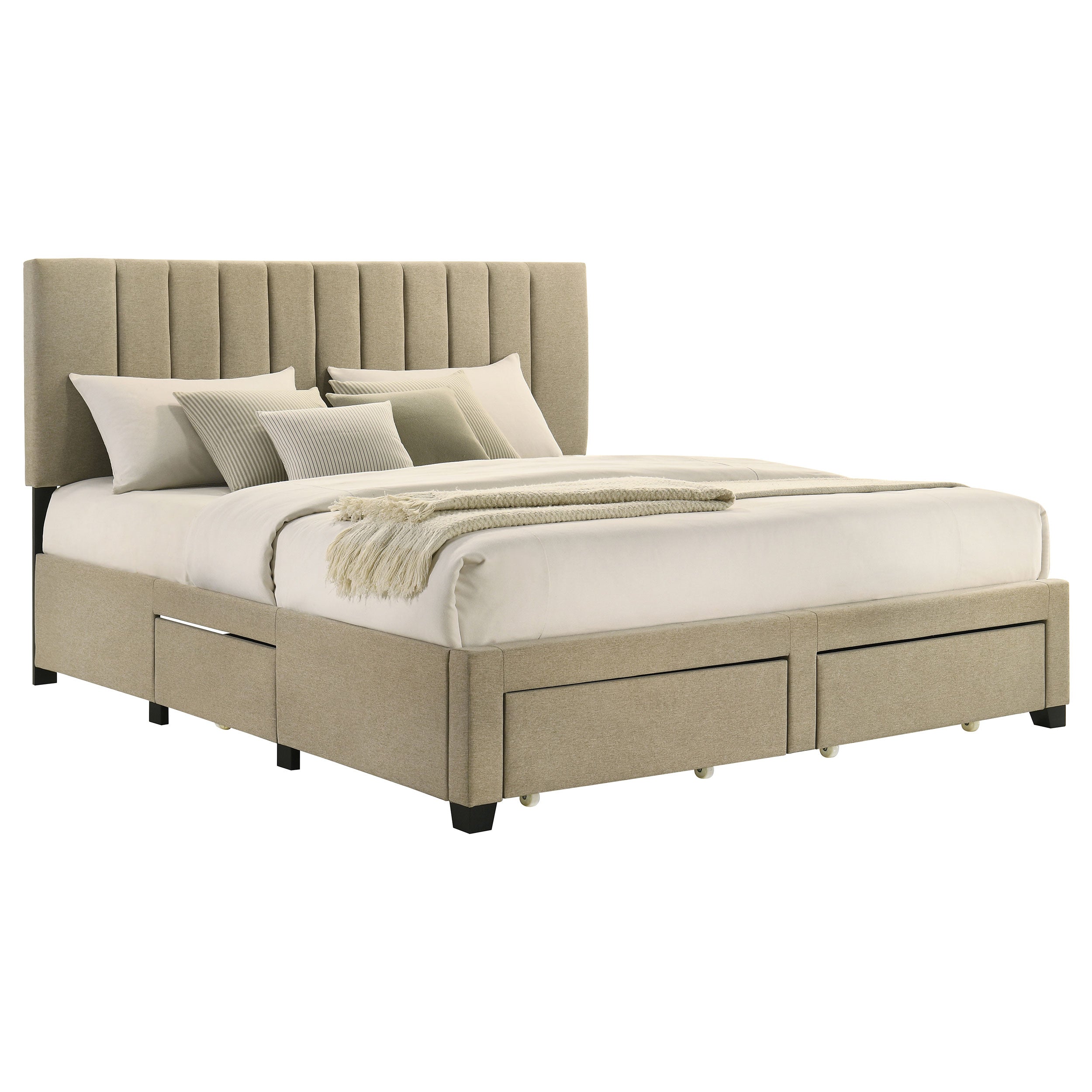Wheatland 4-drawer Upholstered Eastern King Storage Bed Brown — view 5