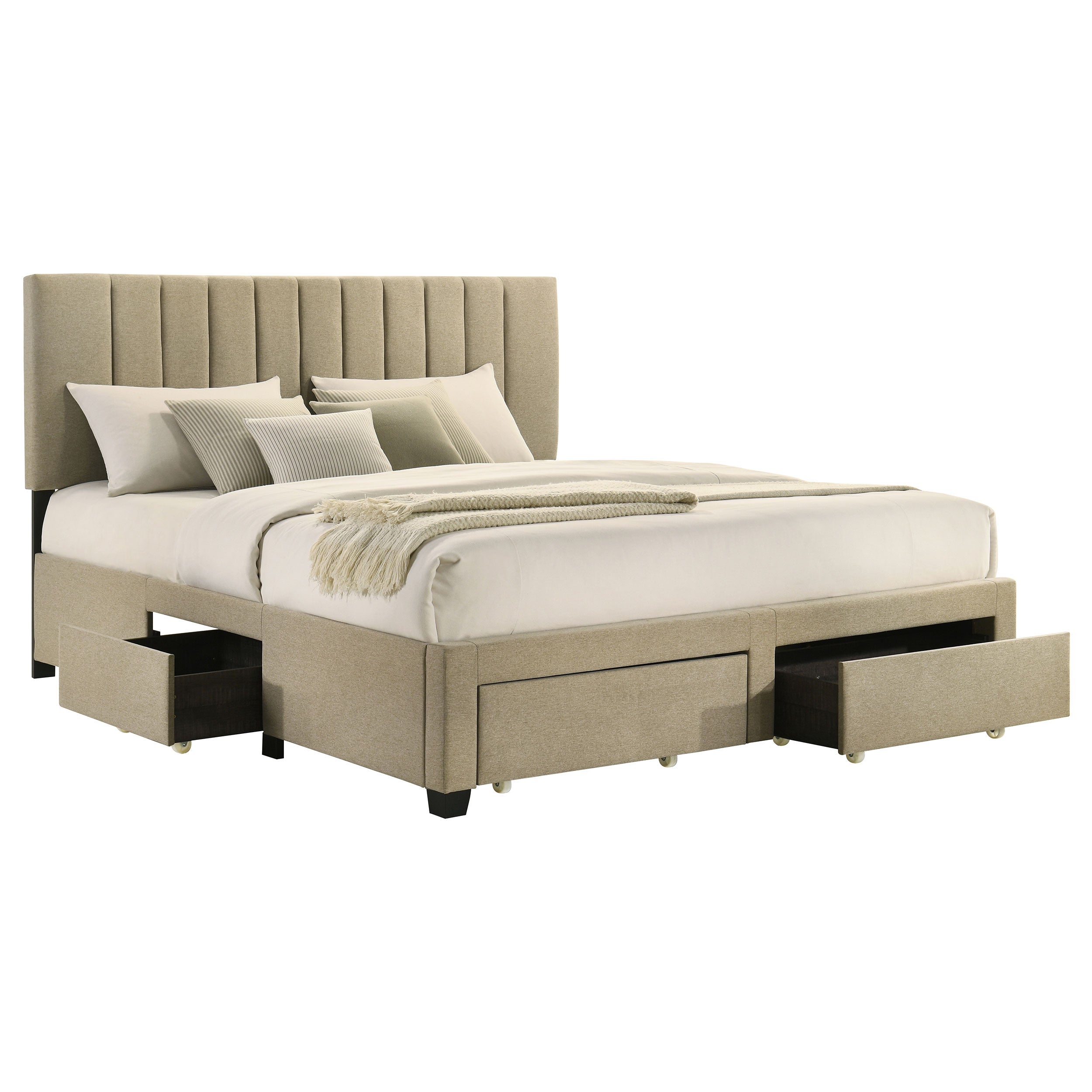 Wheatland 4-drawer Upholstered Eastern King Storage Bed Brown — view 6