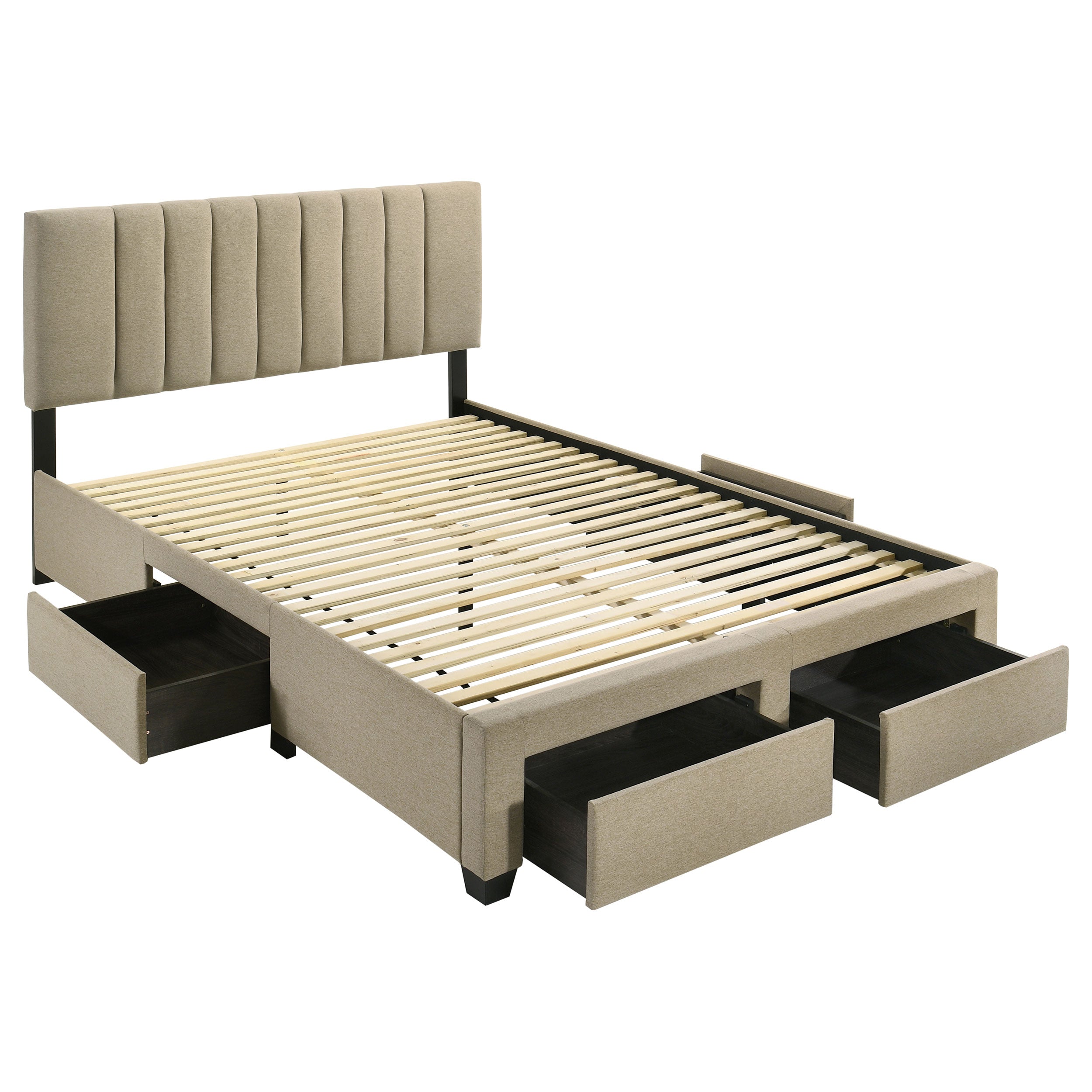 Wheatland 4-drawer Upholstered Queen Storage Bed Light Brown — view 1
