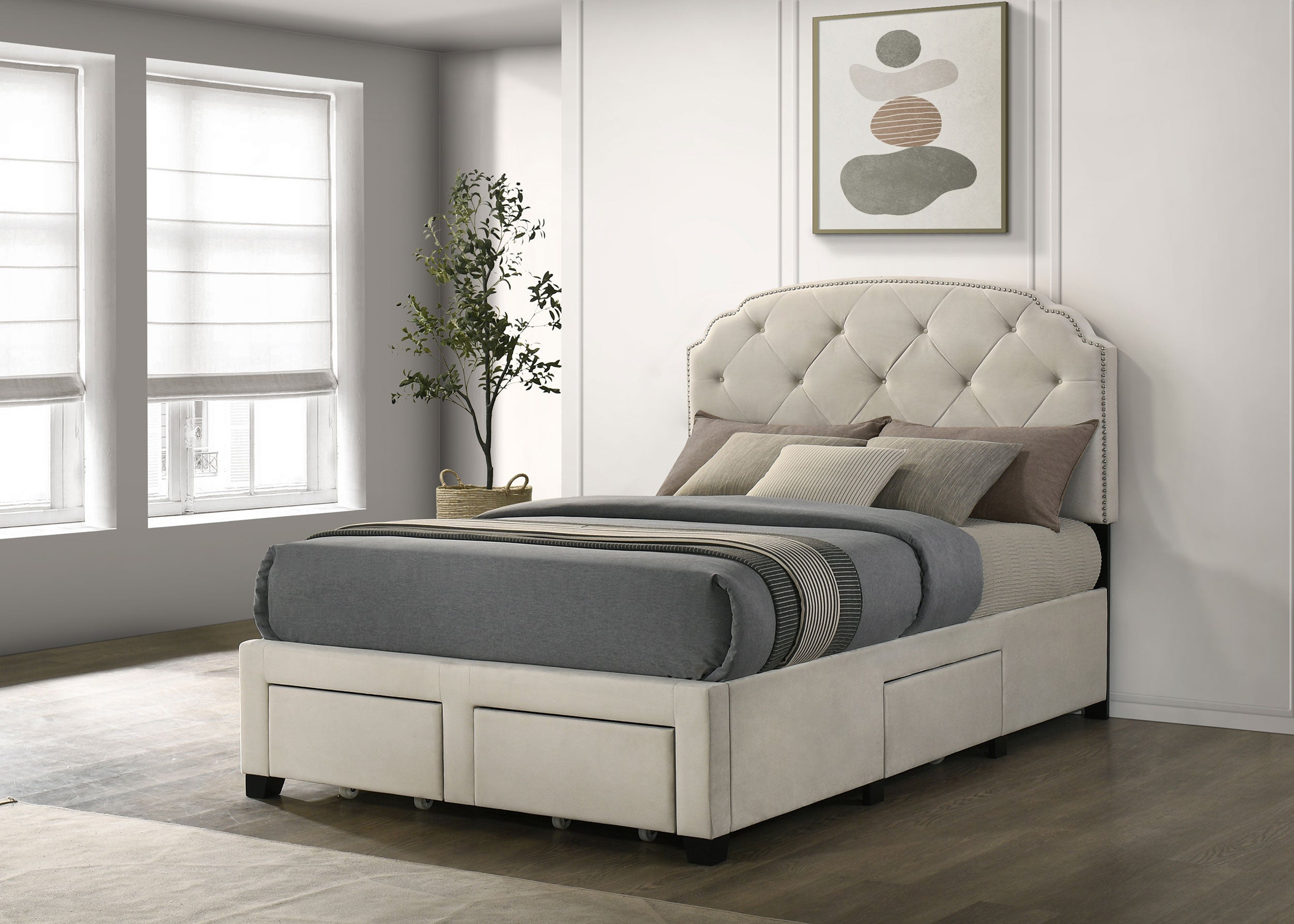Marianna 4-drawer Upholstered Full Storage Bed Cream — view 2